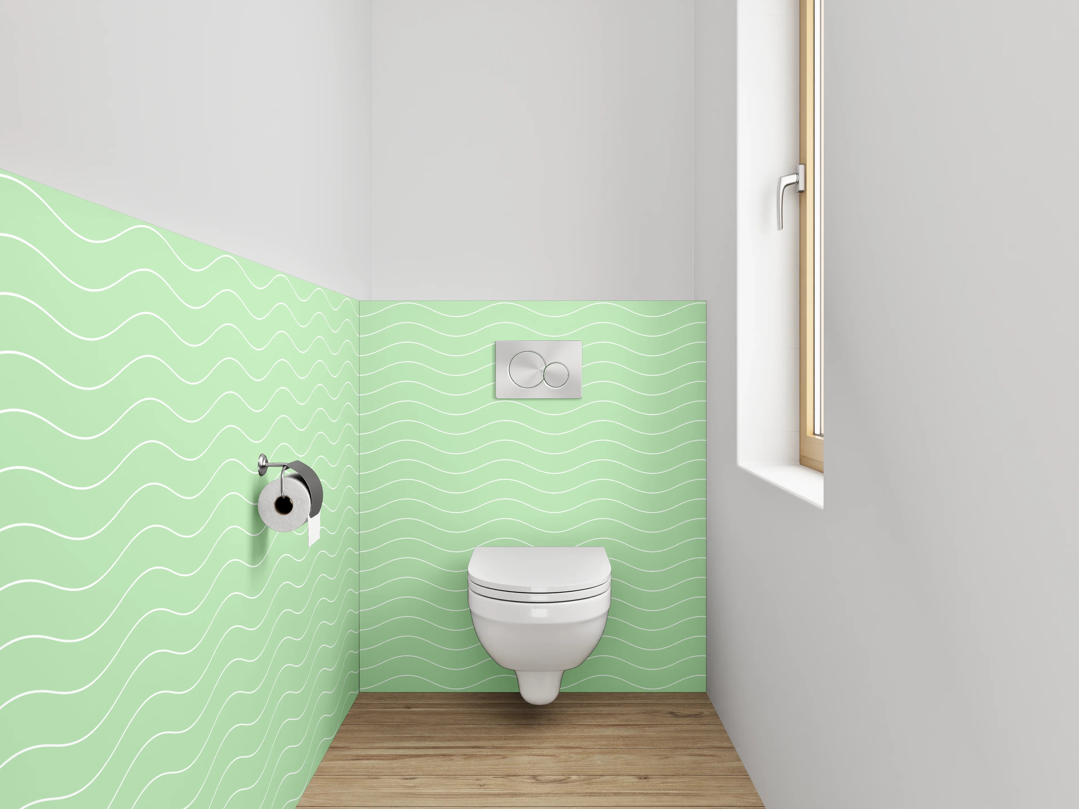 WC-Rückwand - Mintgrüne Wellenlinien Muster