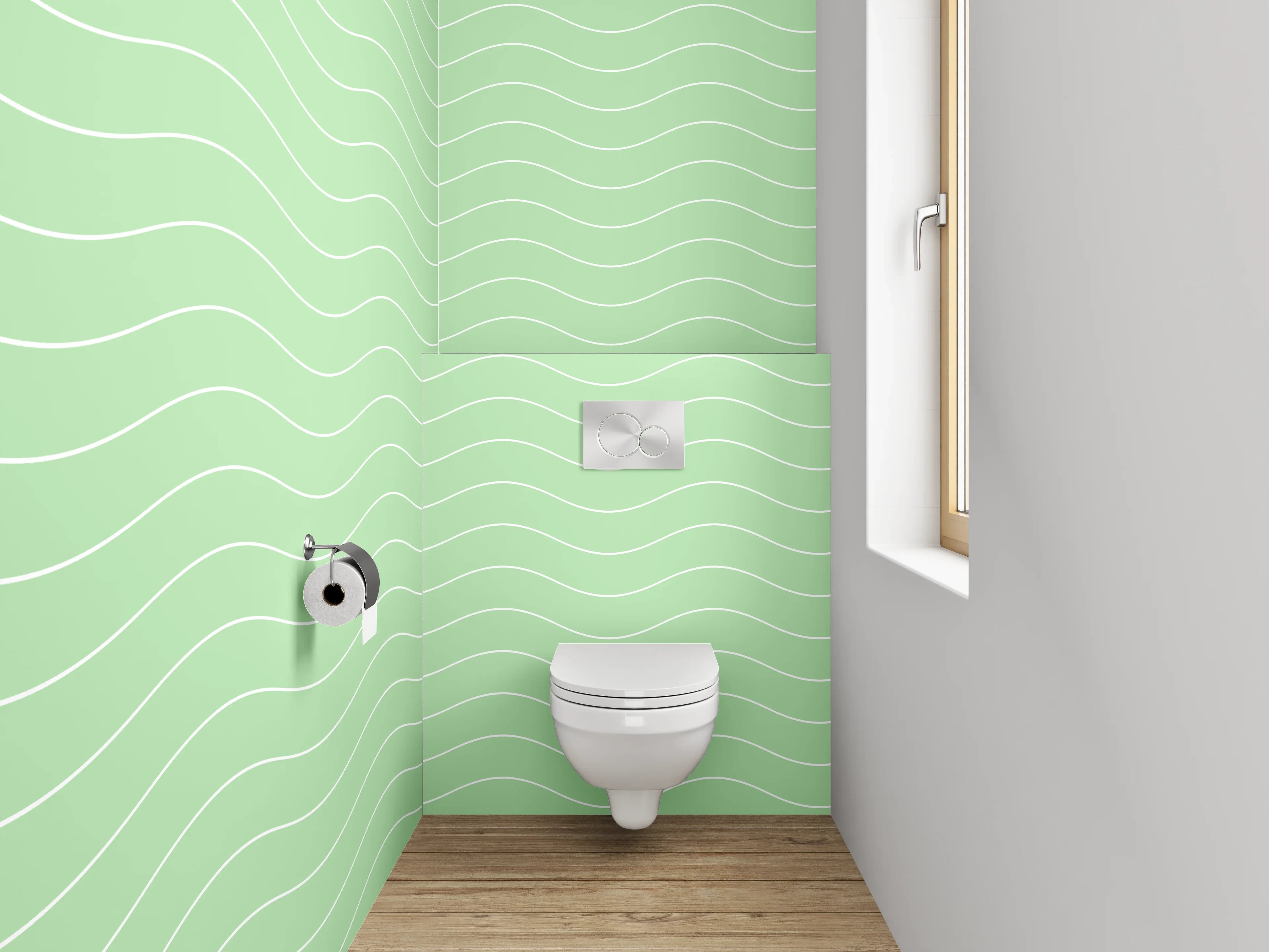 WC-Rückwand - Mintgrüne Wellenlinien Muster