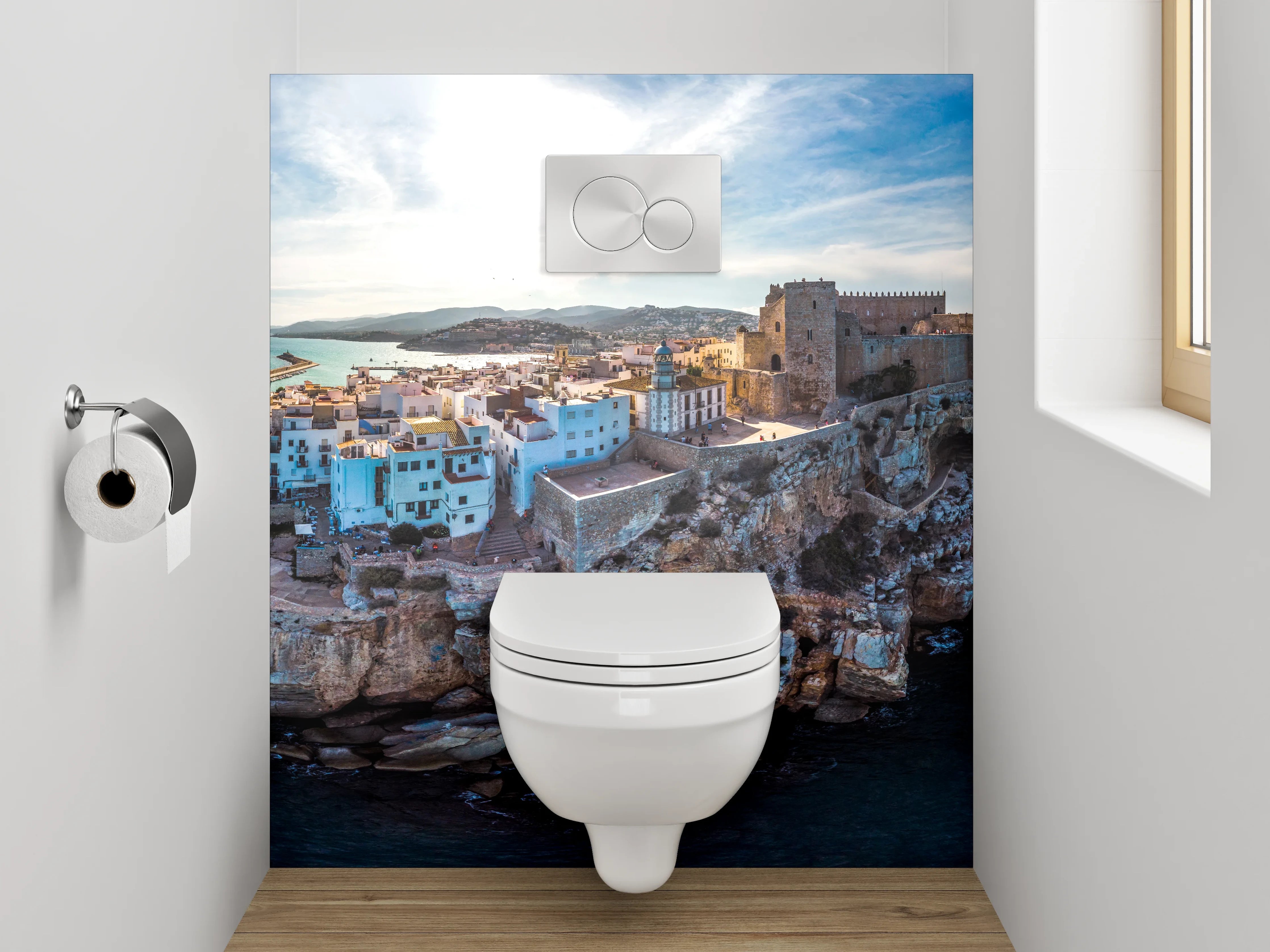 WC-Rückwand - Mittelalterliche Felsenstadt am Meer