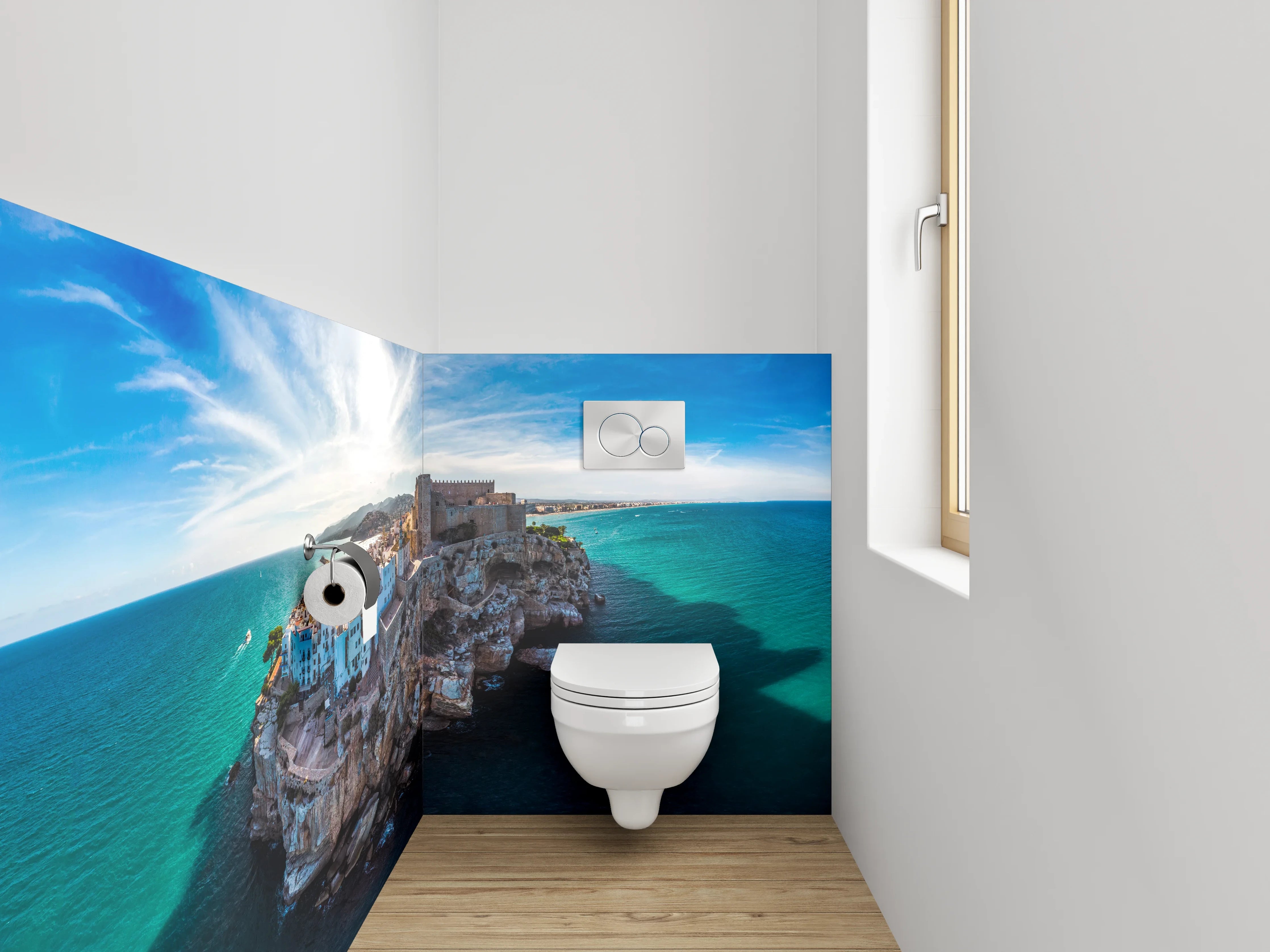 WC-Rückwand - Mittelalterliche Felsenstadt am Meer