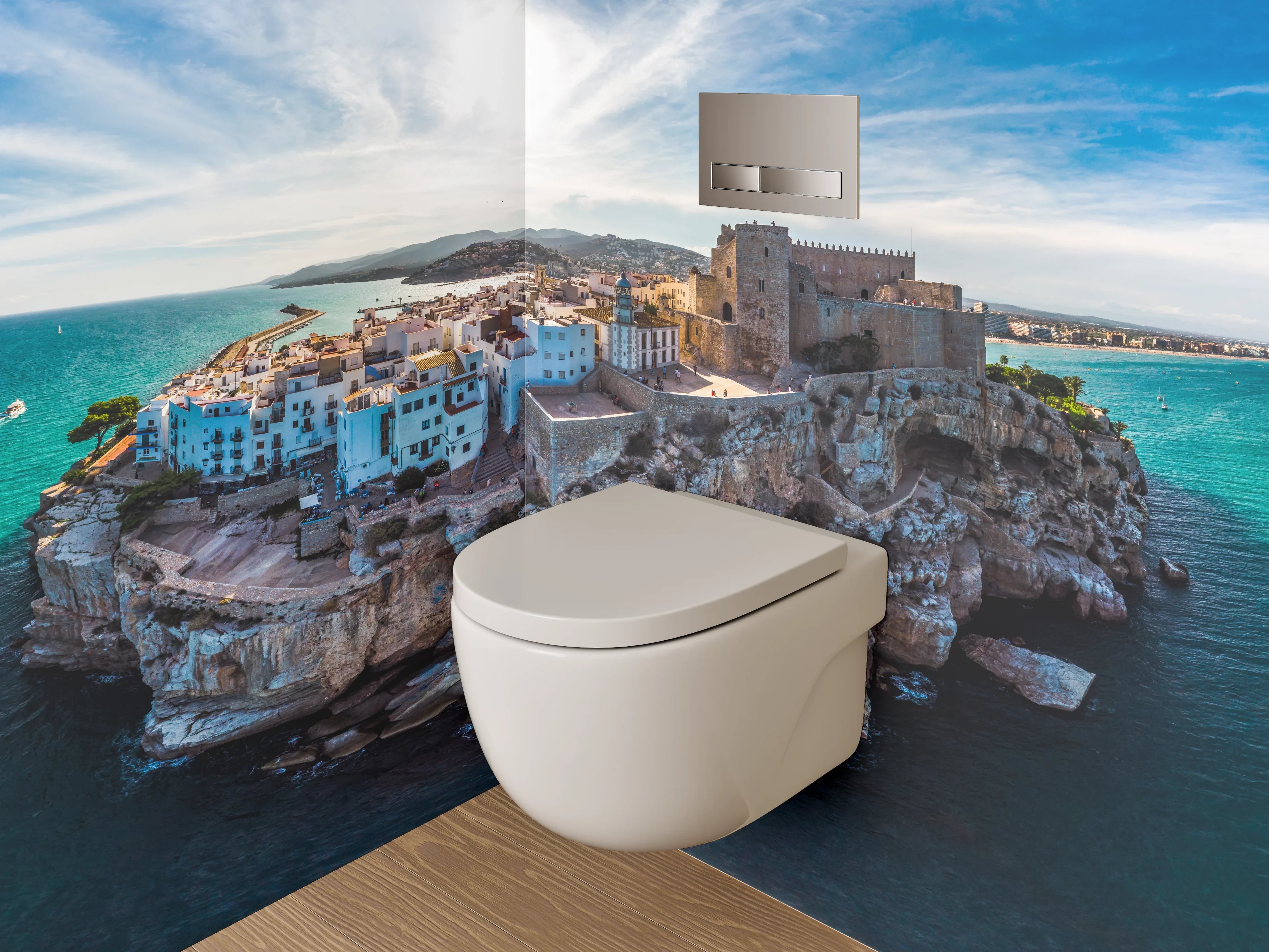 WC-Rückwand - Mittelalterliche Felsenstadt am Meer