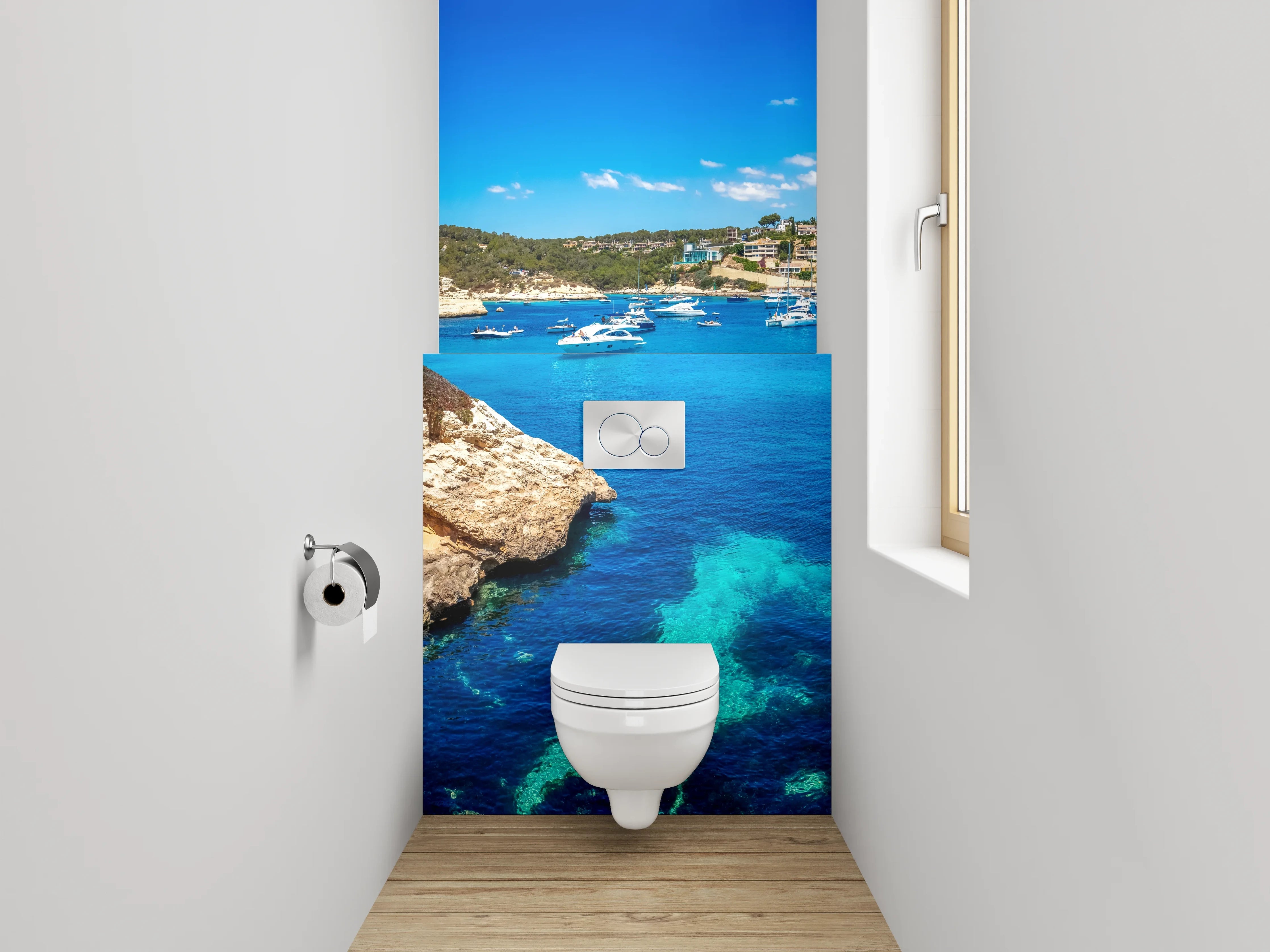 WC-Rückwand - Mittelmeer Traummotiv mit Segelbooten