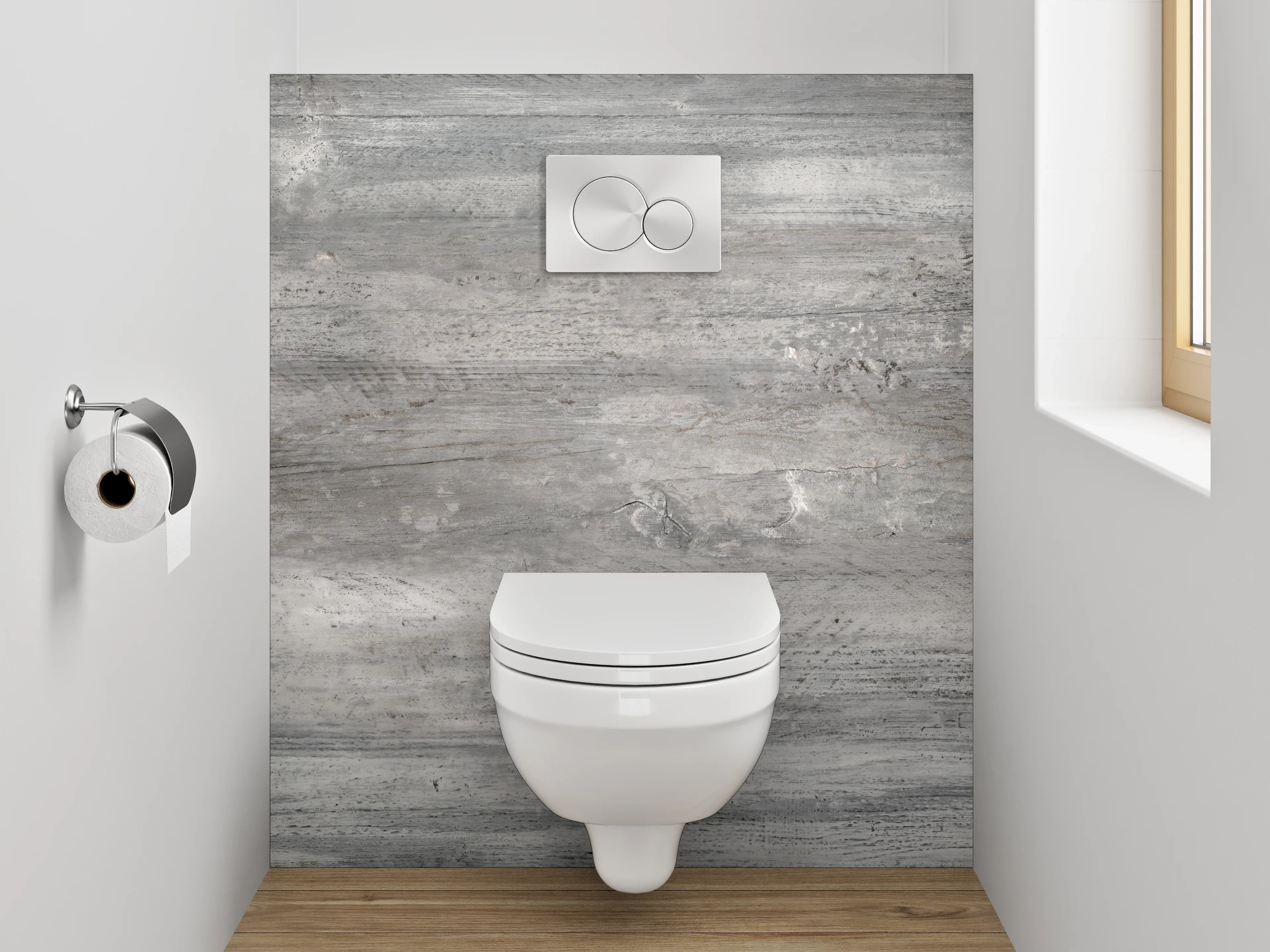 WC-Rückwand - Moderne Betonoptik grau-weiß