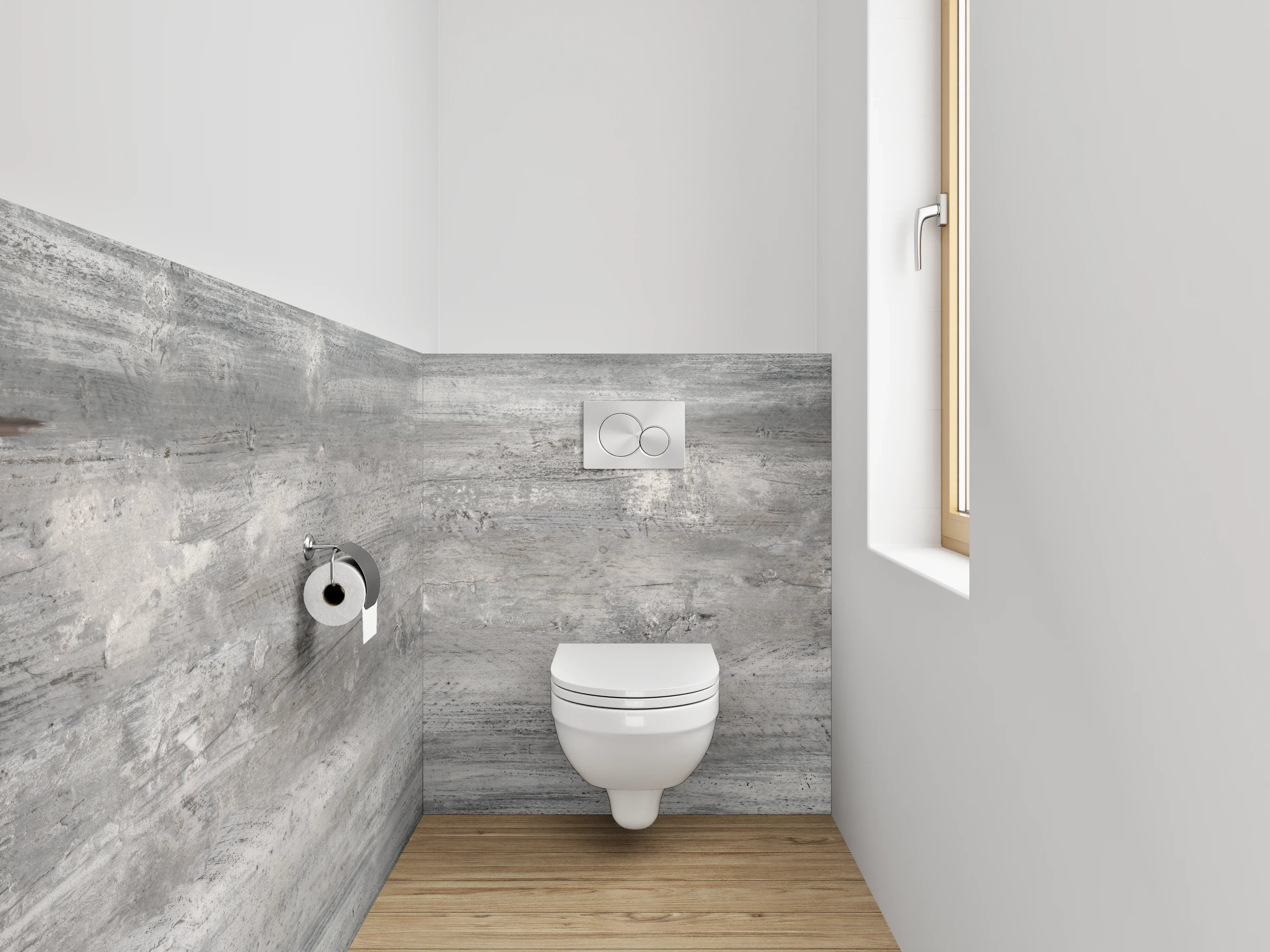 WC-Rückwand - Moderne Betonoptik grau-weiß