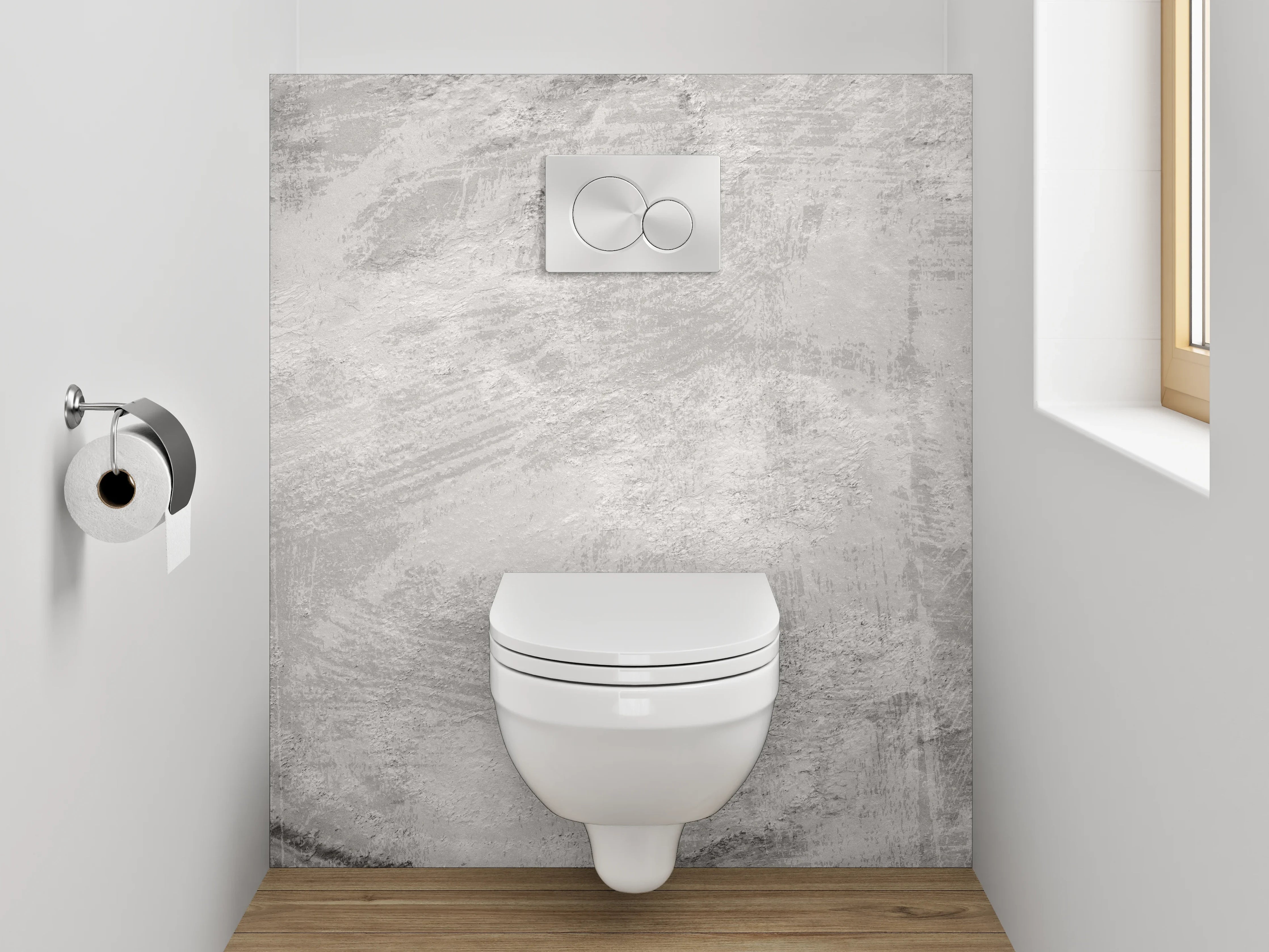 WC-Rückwand - Moderne Betonoptik in Weiß-Grau