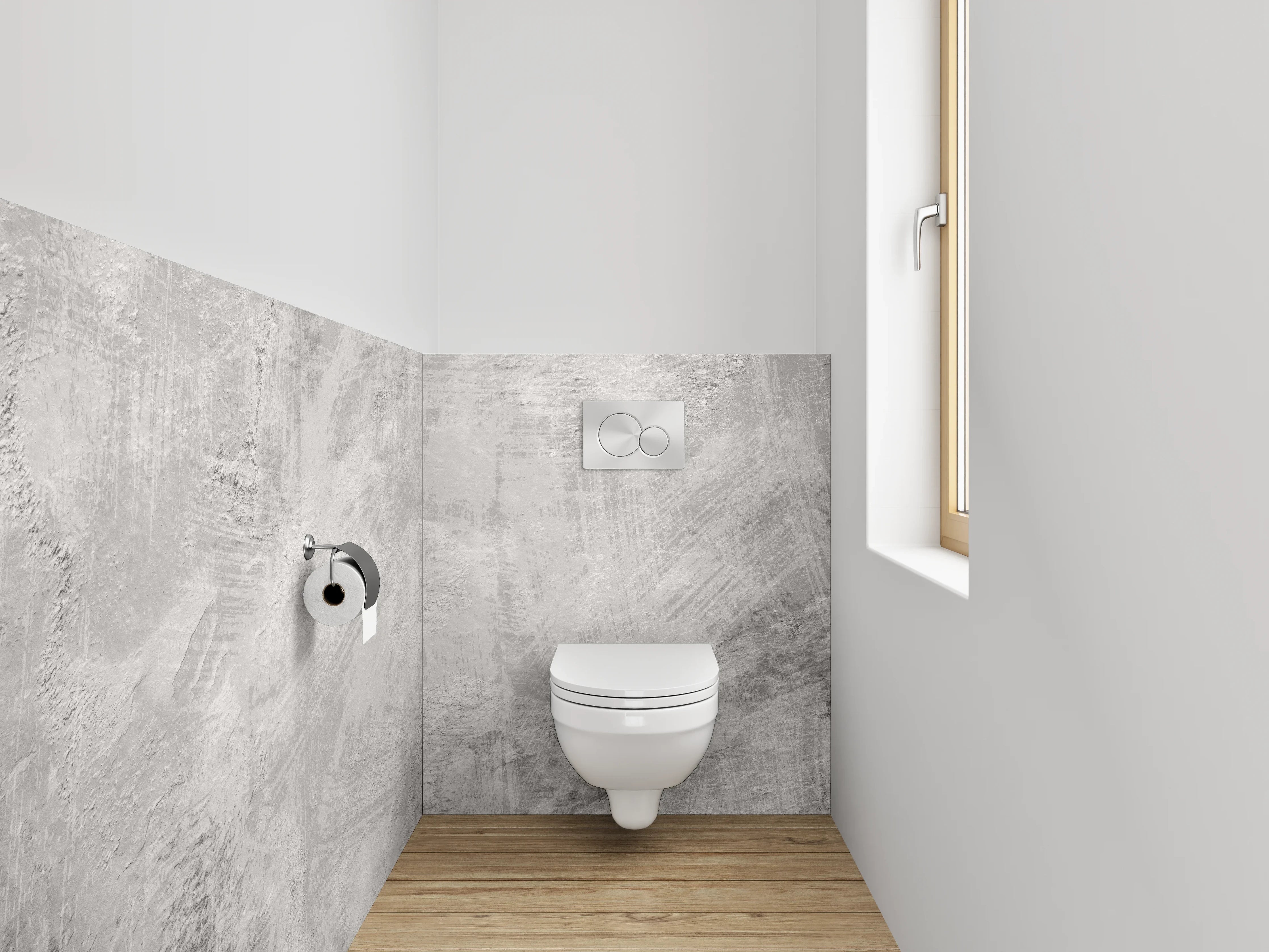 WC-Rückwand - Moderne Betonoptik in Weiß-Grau