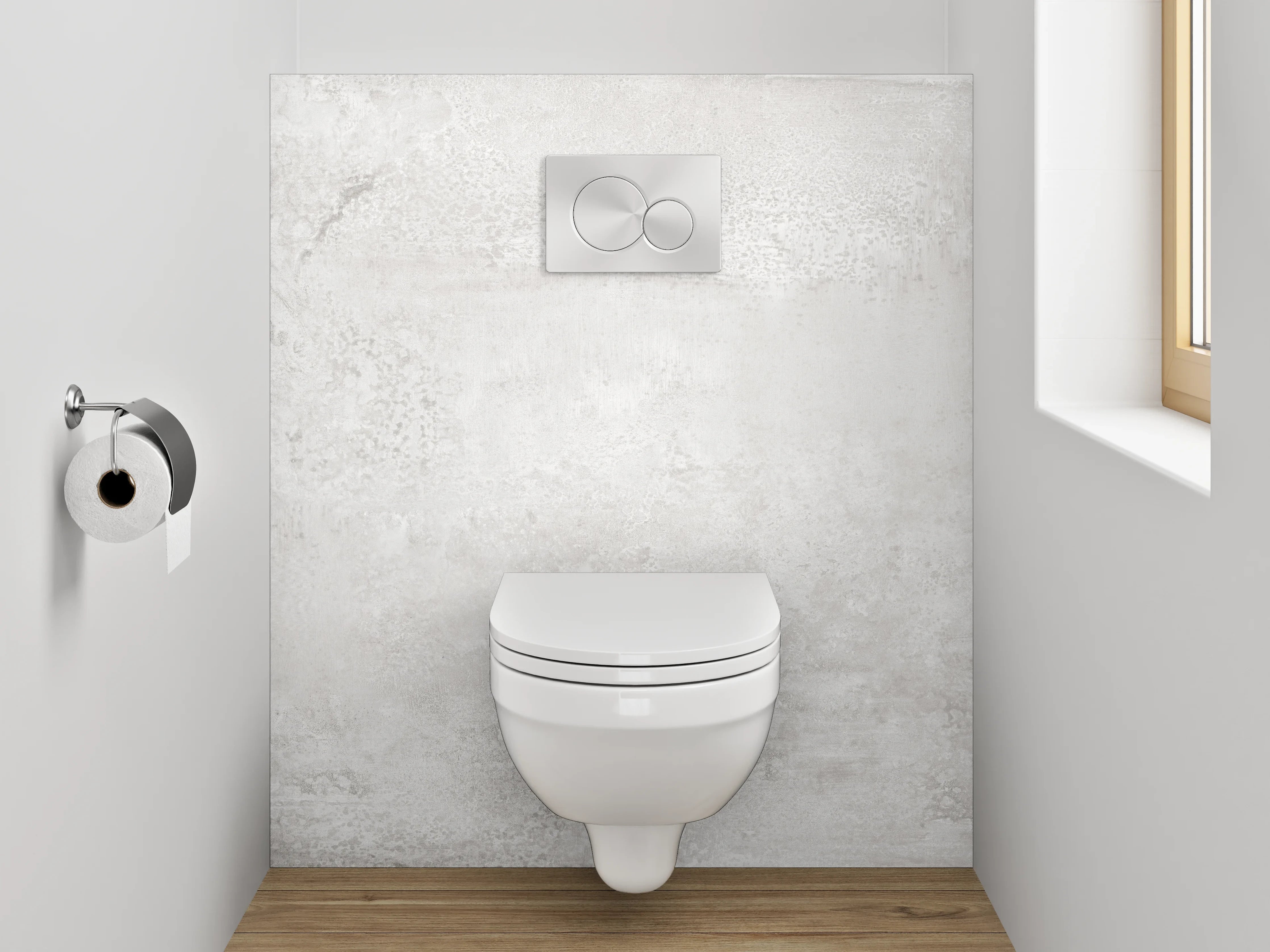 WC-Rückwand - Moderne Betonoptik in Weiß und Grau