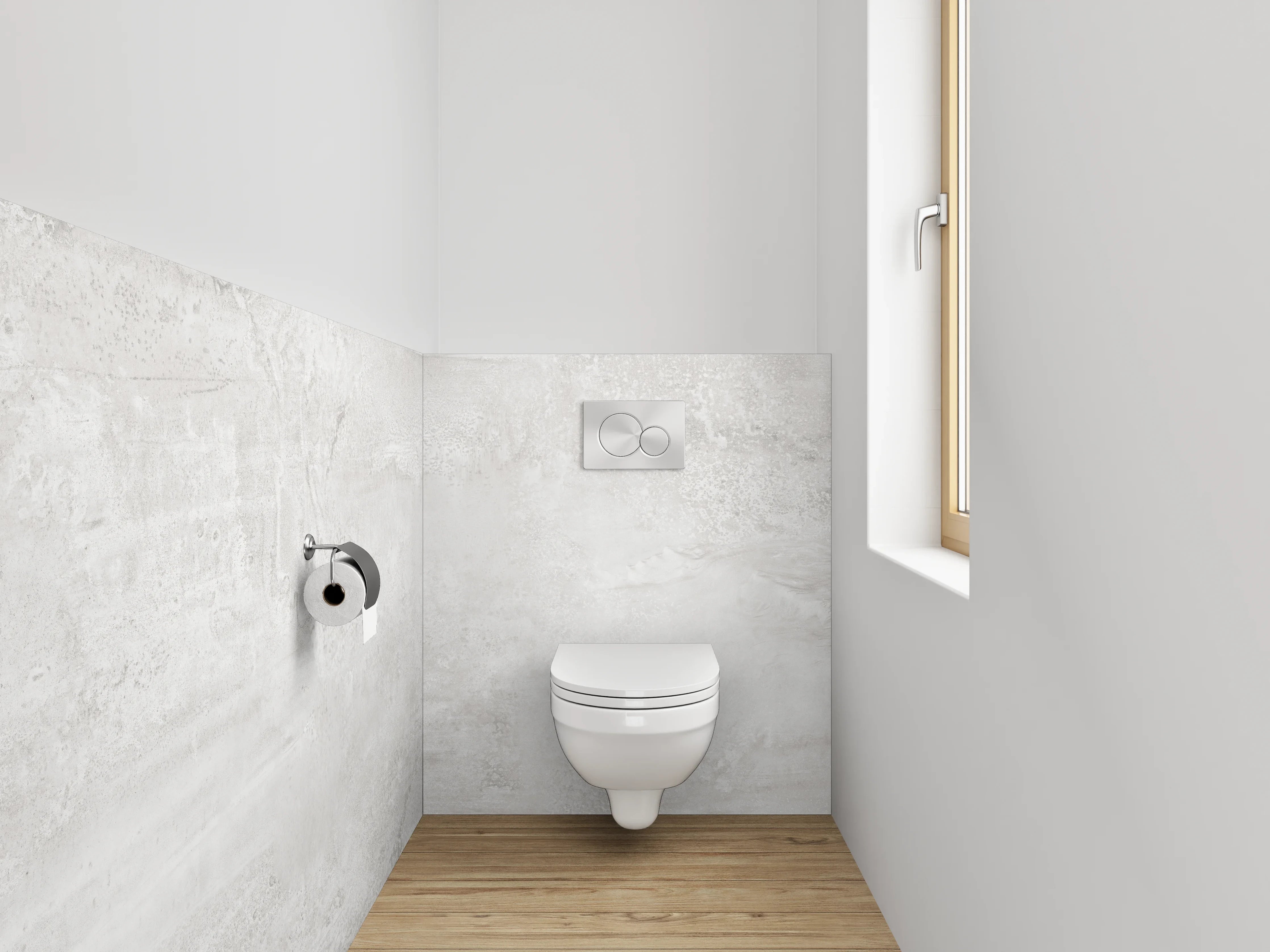 WC-Rückwand - Moderne Betonoptik in Weiß und Grau