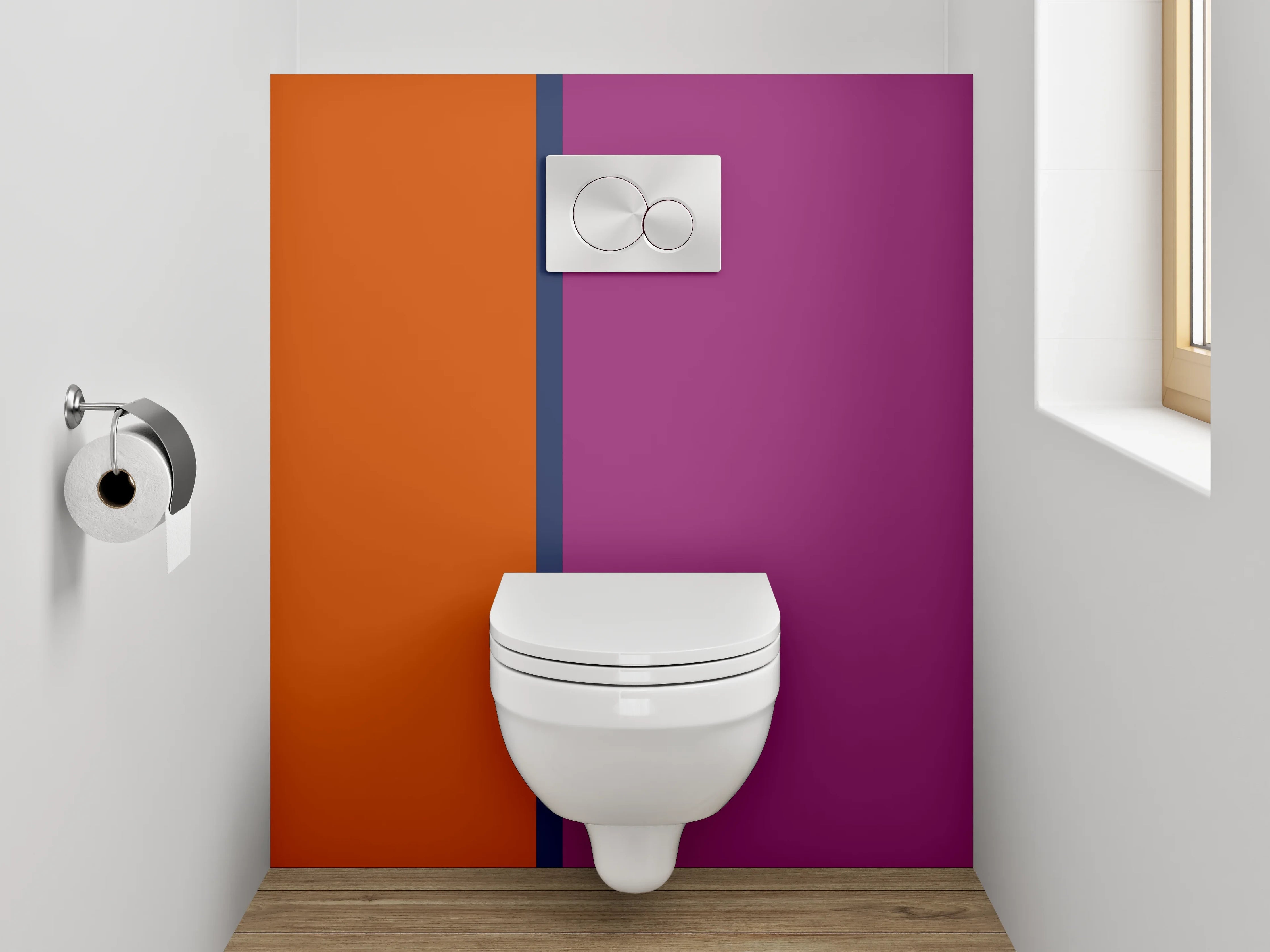 WC-Rückwand - Moderne Farbflächen Orange und Lila