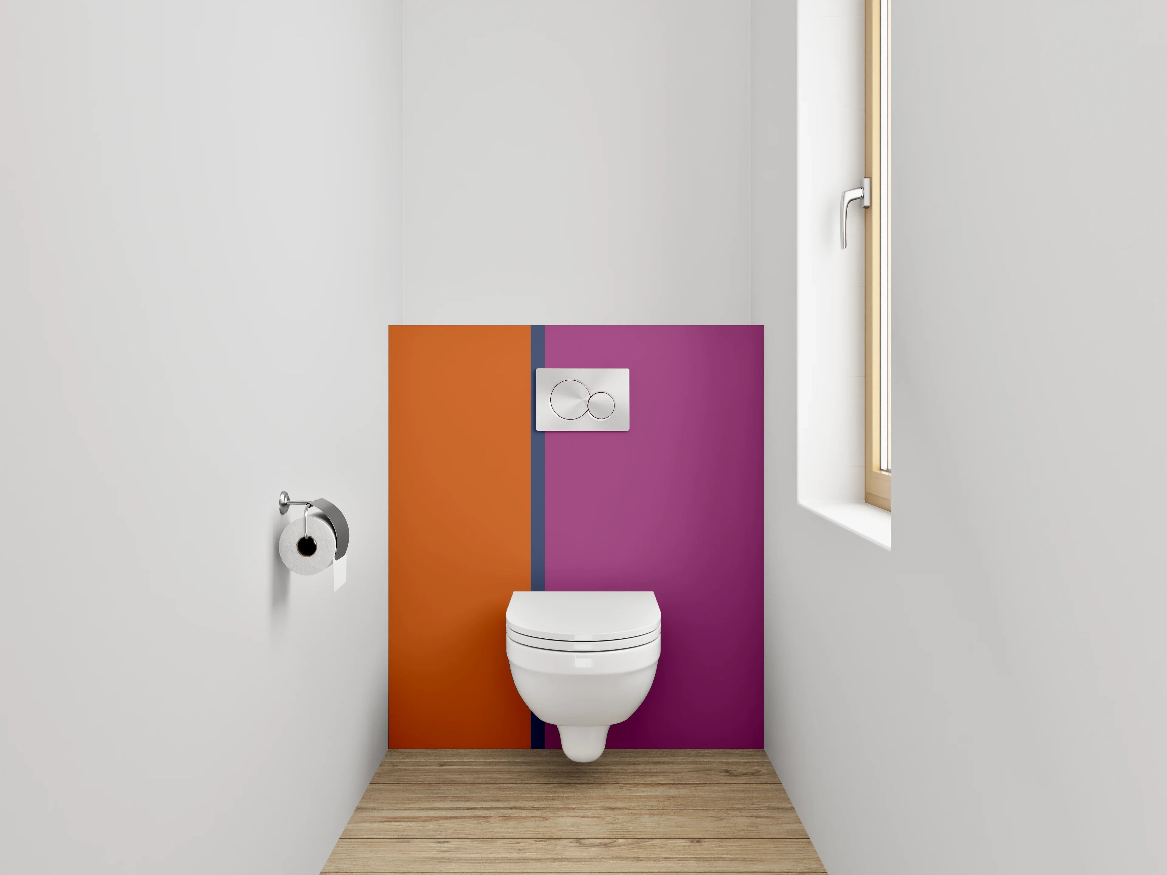 WC-Rückwand - Moderne Farbflächen Orange und Lila