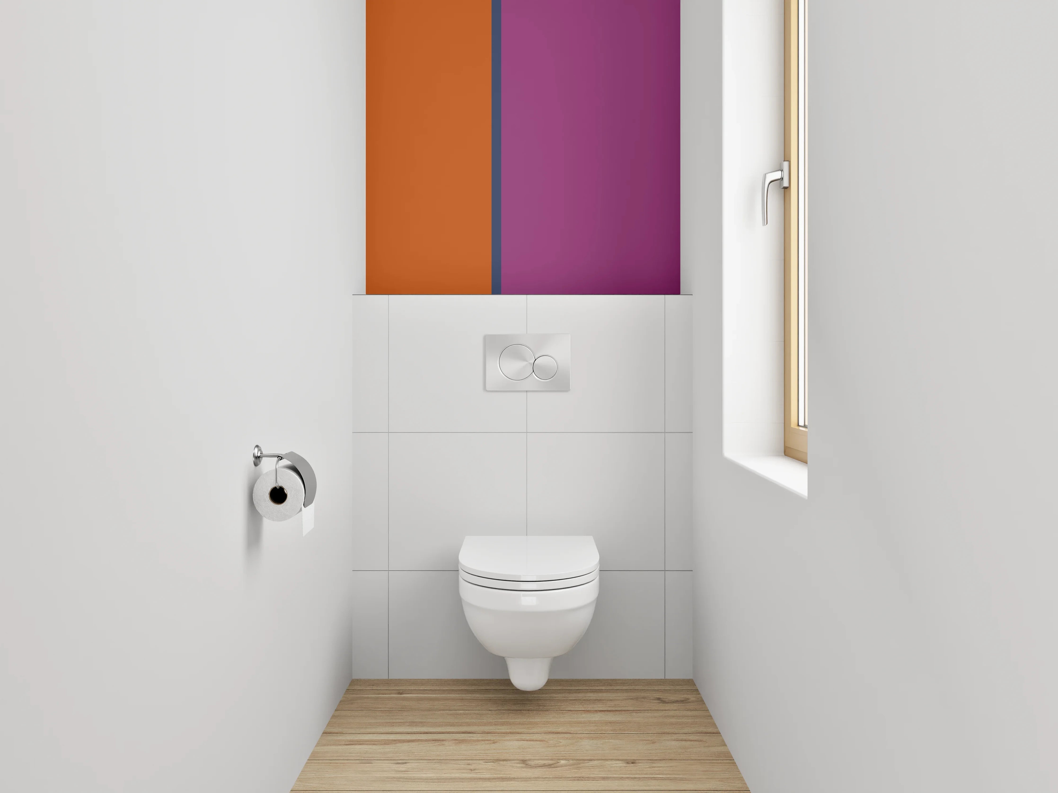 WC-Rückwand - Moderne Farbflächen Orange und Lila