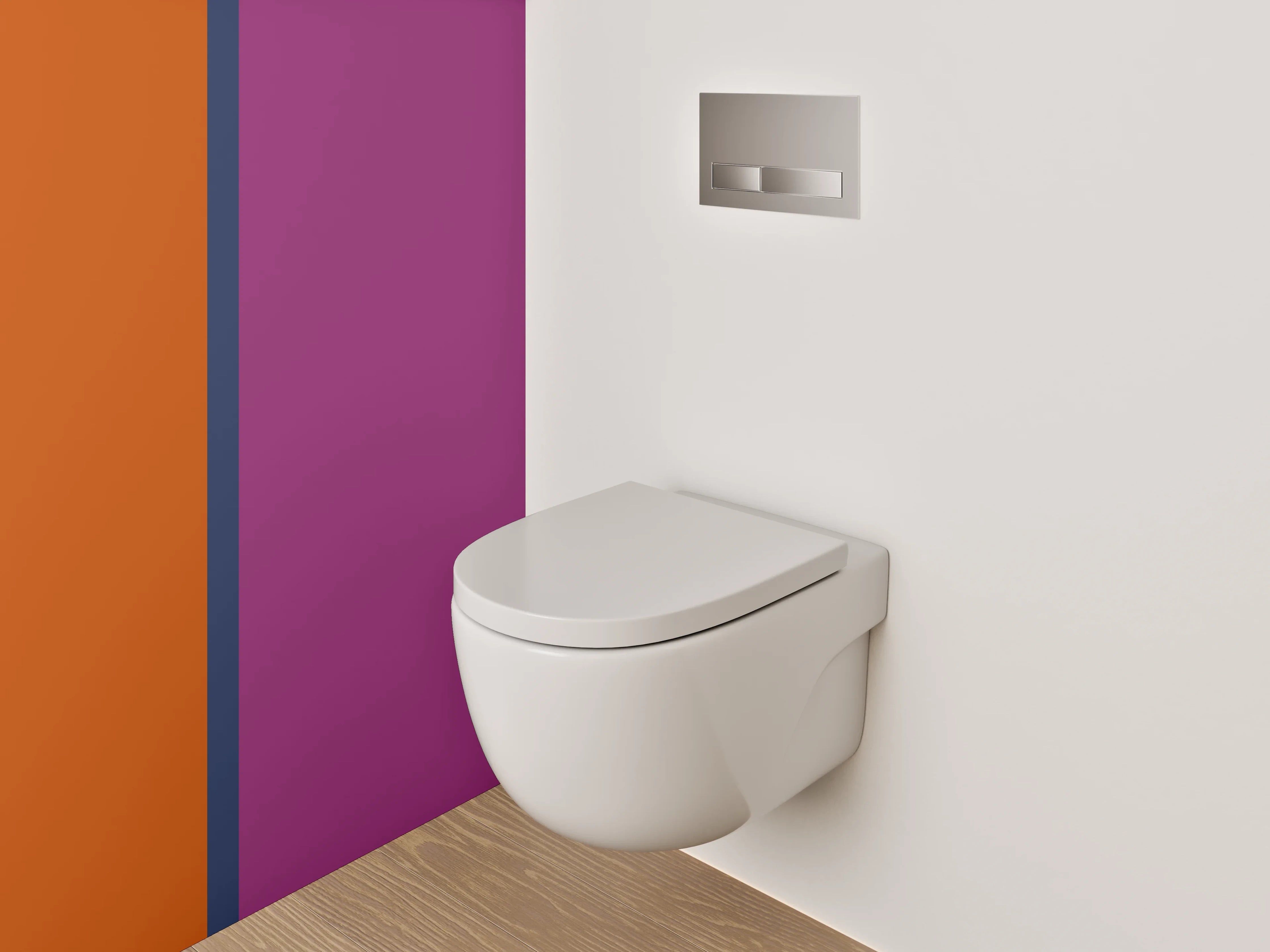 WC-Rückwand - Moderne Farbflächen Orange und Lila