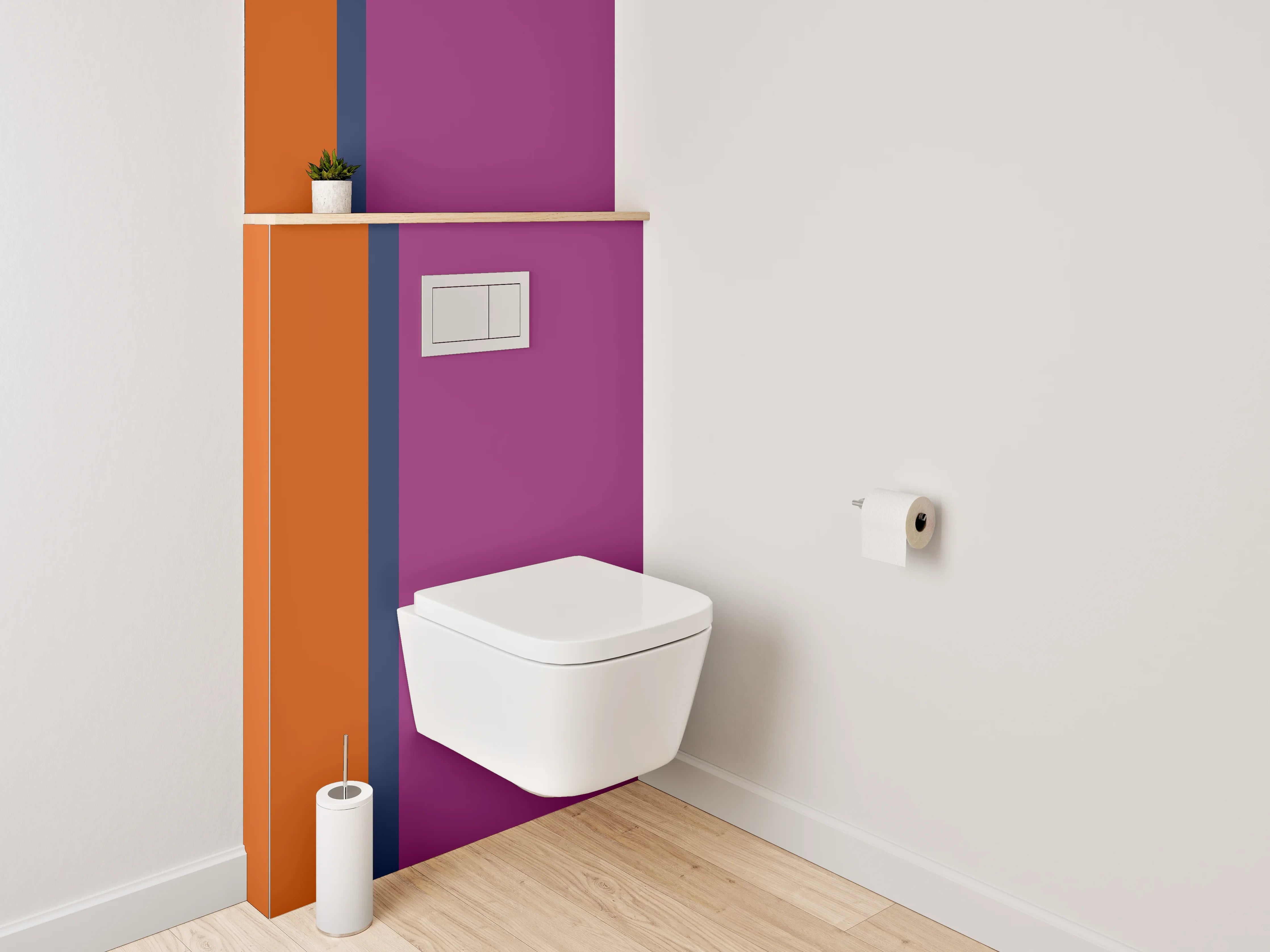 WC-Rückwand - Moderne Farbflächen Orange und Lila