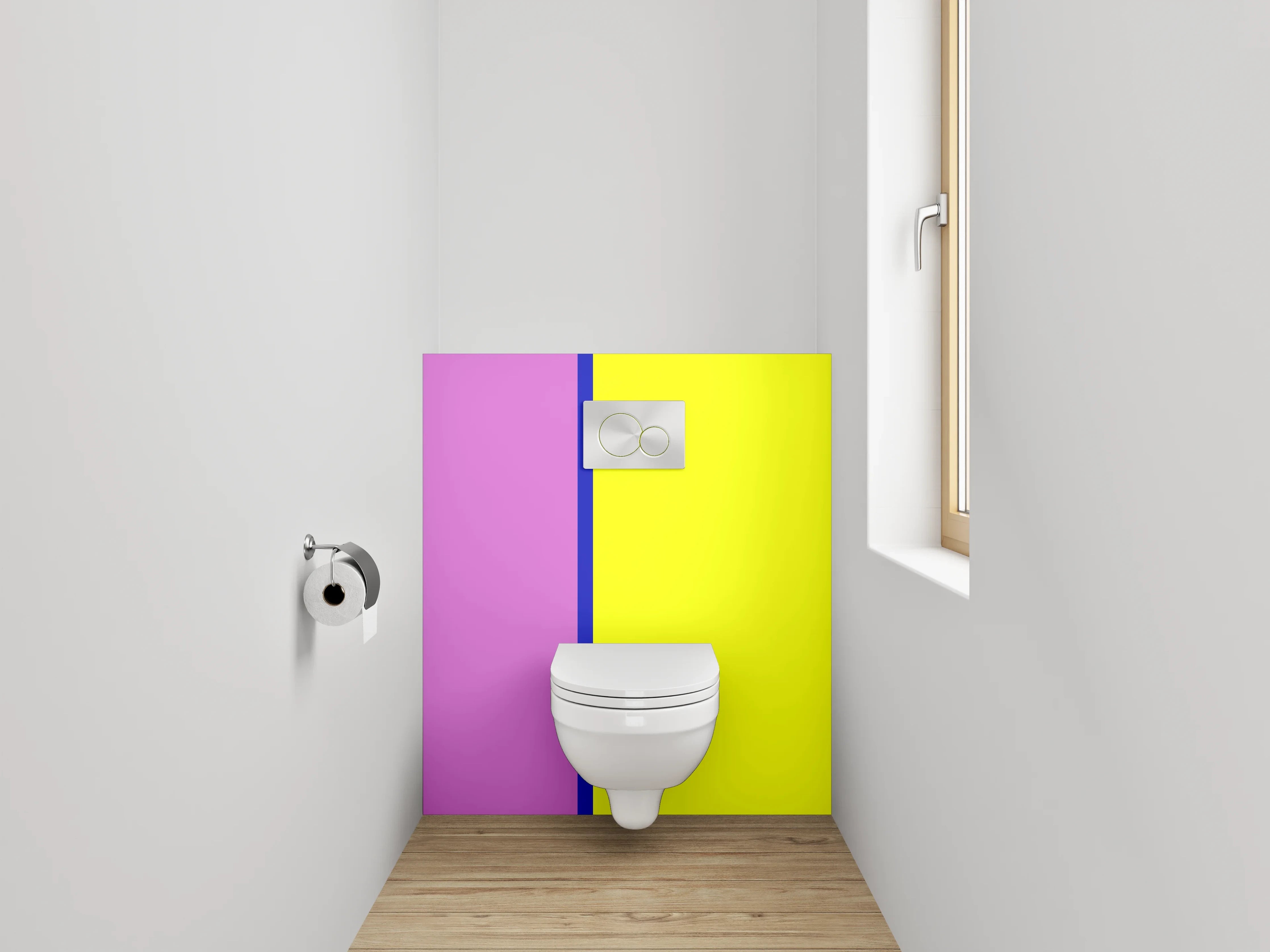 WC-Rückwand - Moderne Farbkombination Pink Gelb Blau