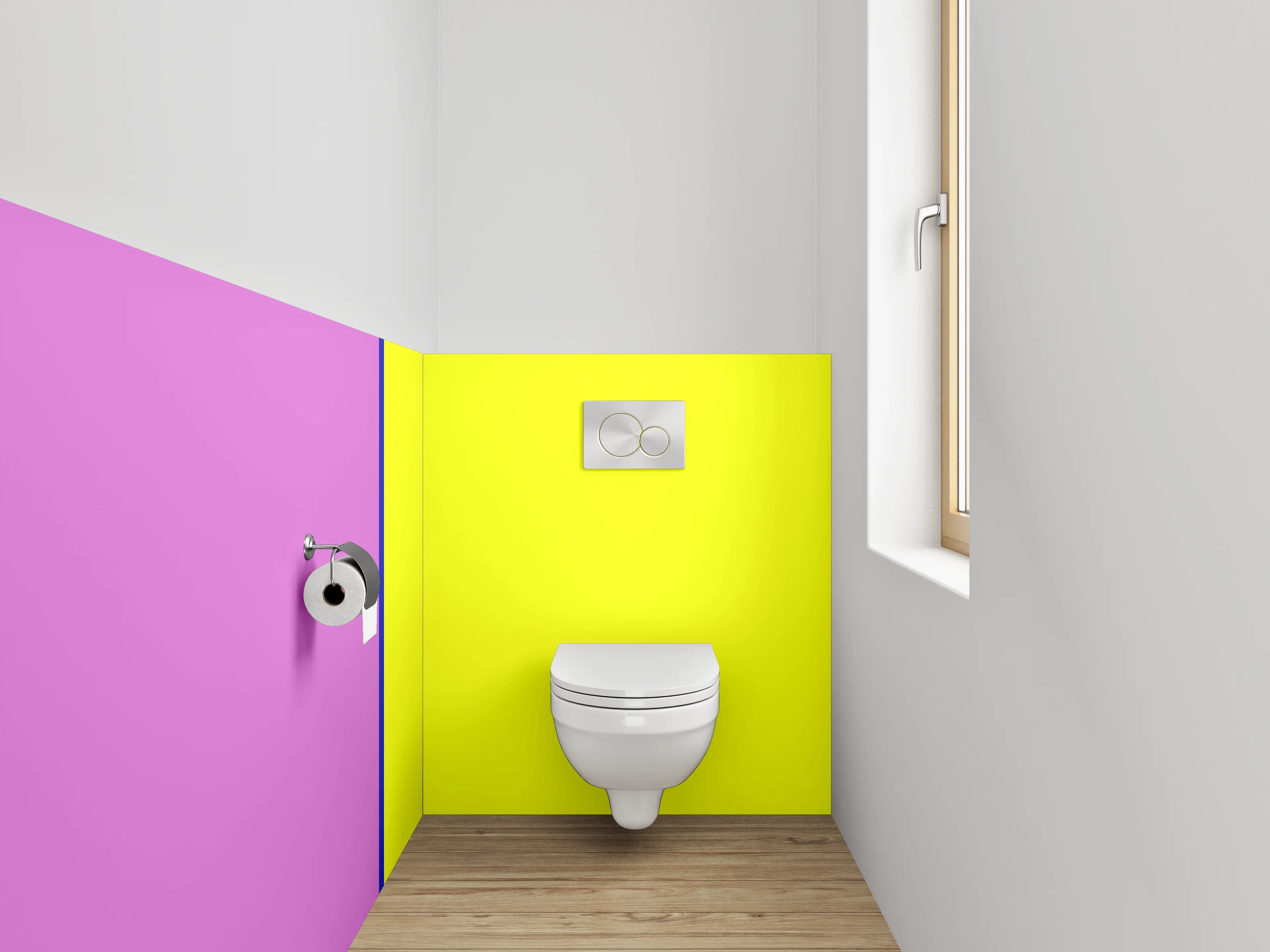 WC-Rückwand - Moderne Farbkombination Pink Gelb Blau