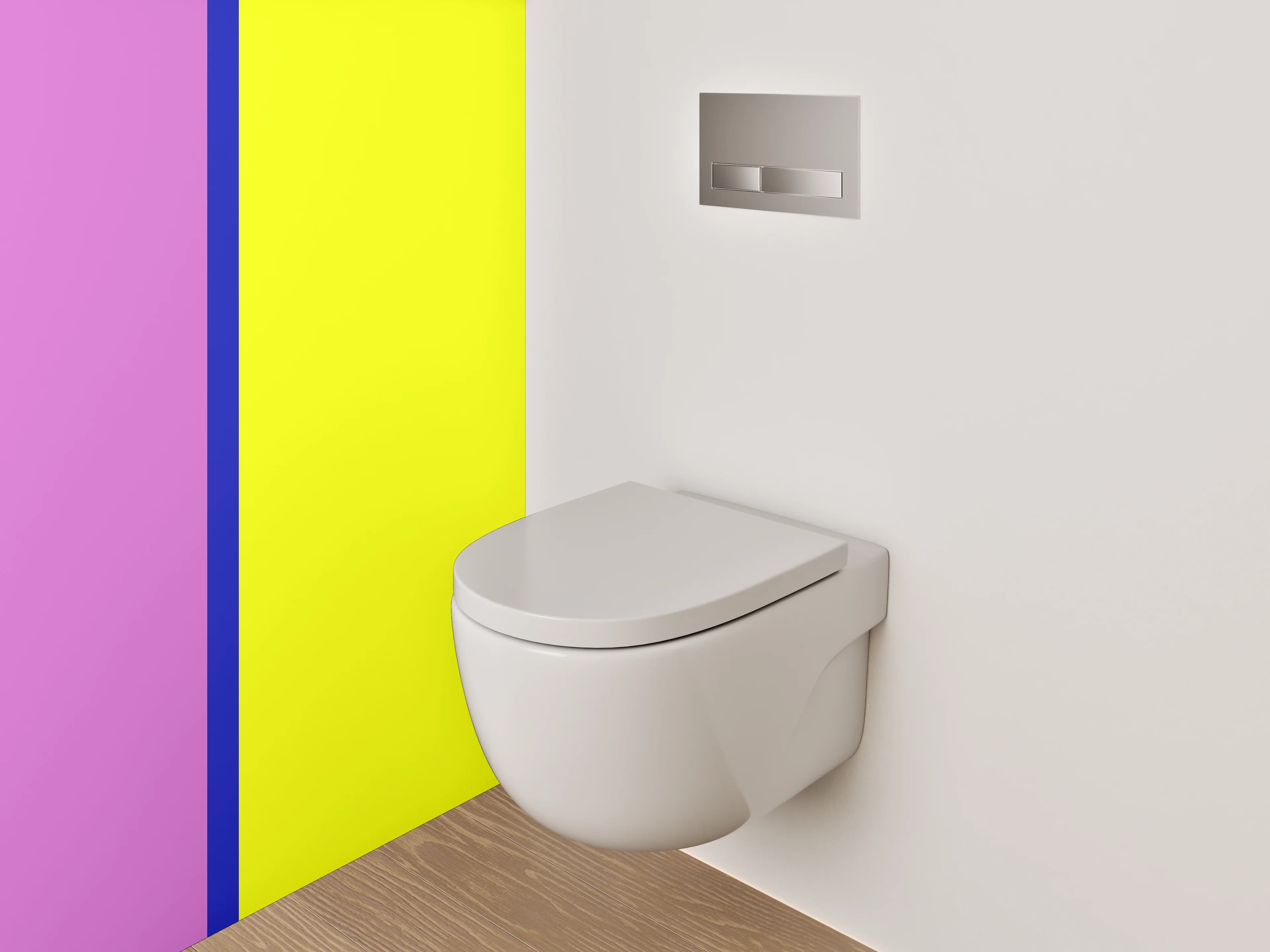 WC-Rückwand - Moderne Farbkombination Pink Gelb Blau