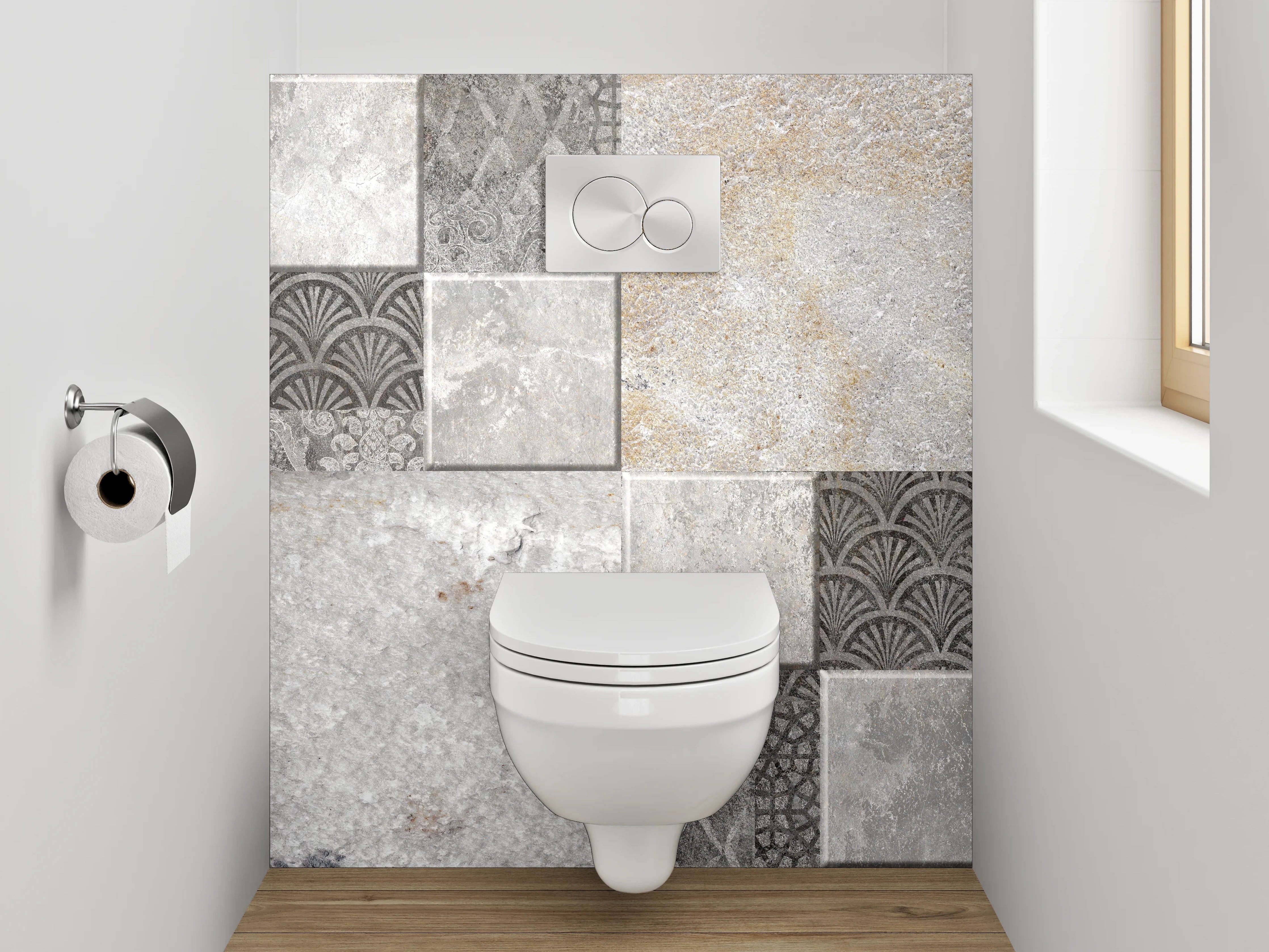WC-Rückwand - Moderne Fliesen Mosaik Grau Weiß