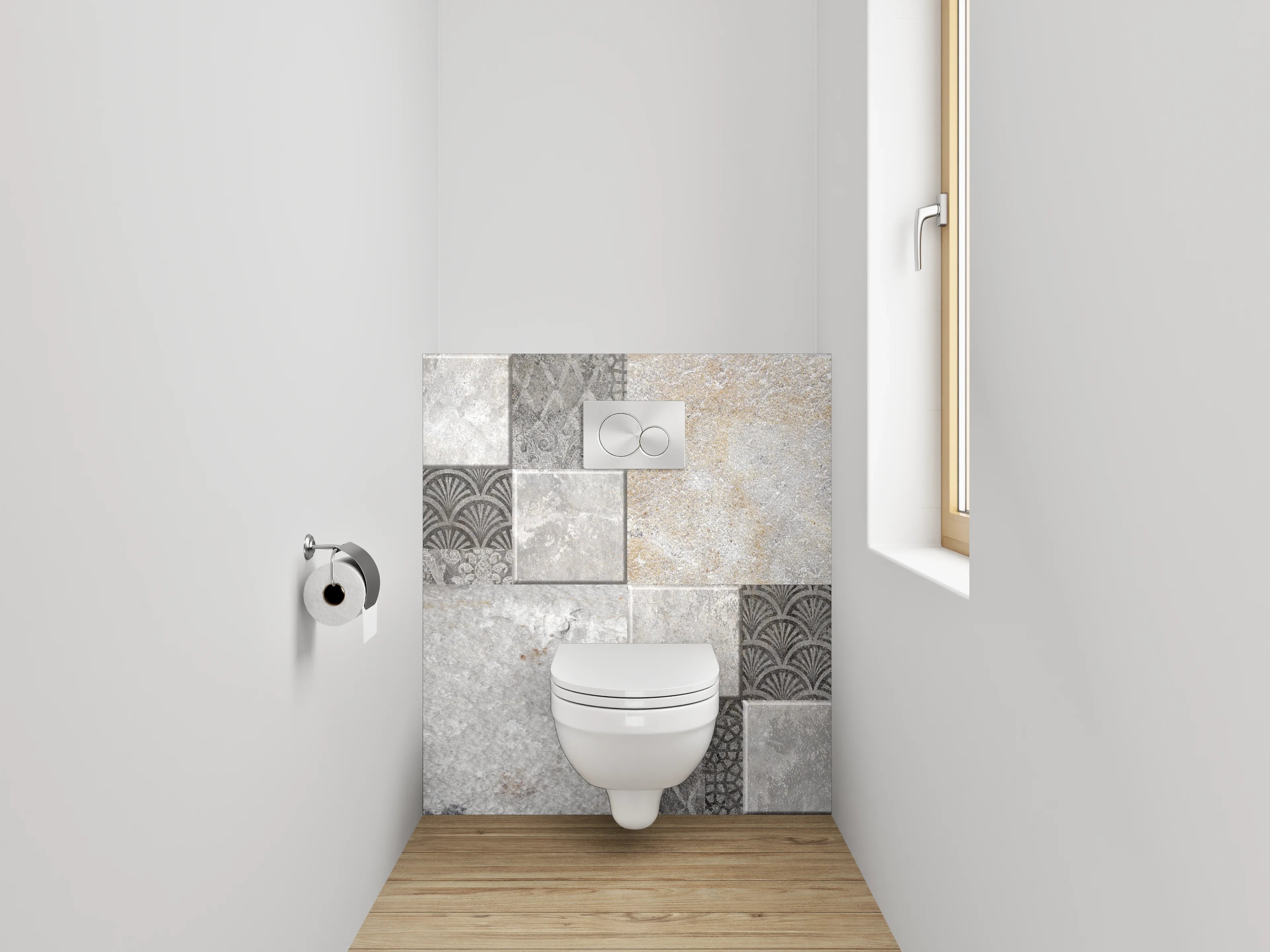 WC-Rückwand - Moderne Fliesen Mosaik Grau Weiß