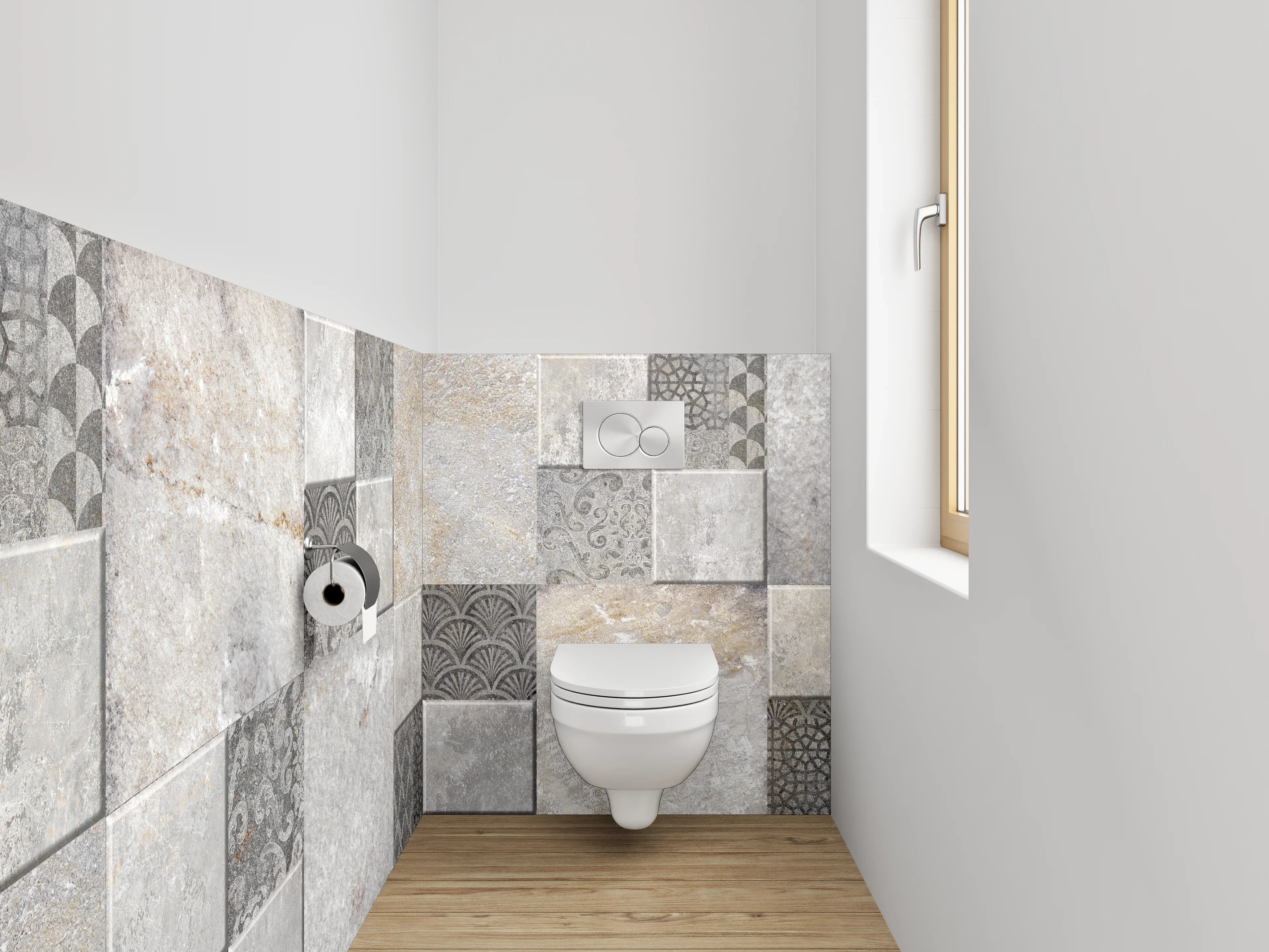 WC-Rückwand - Moderne Fliesen Mosaik Grau Weiß