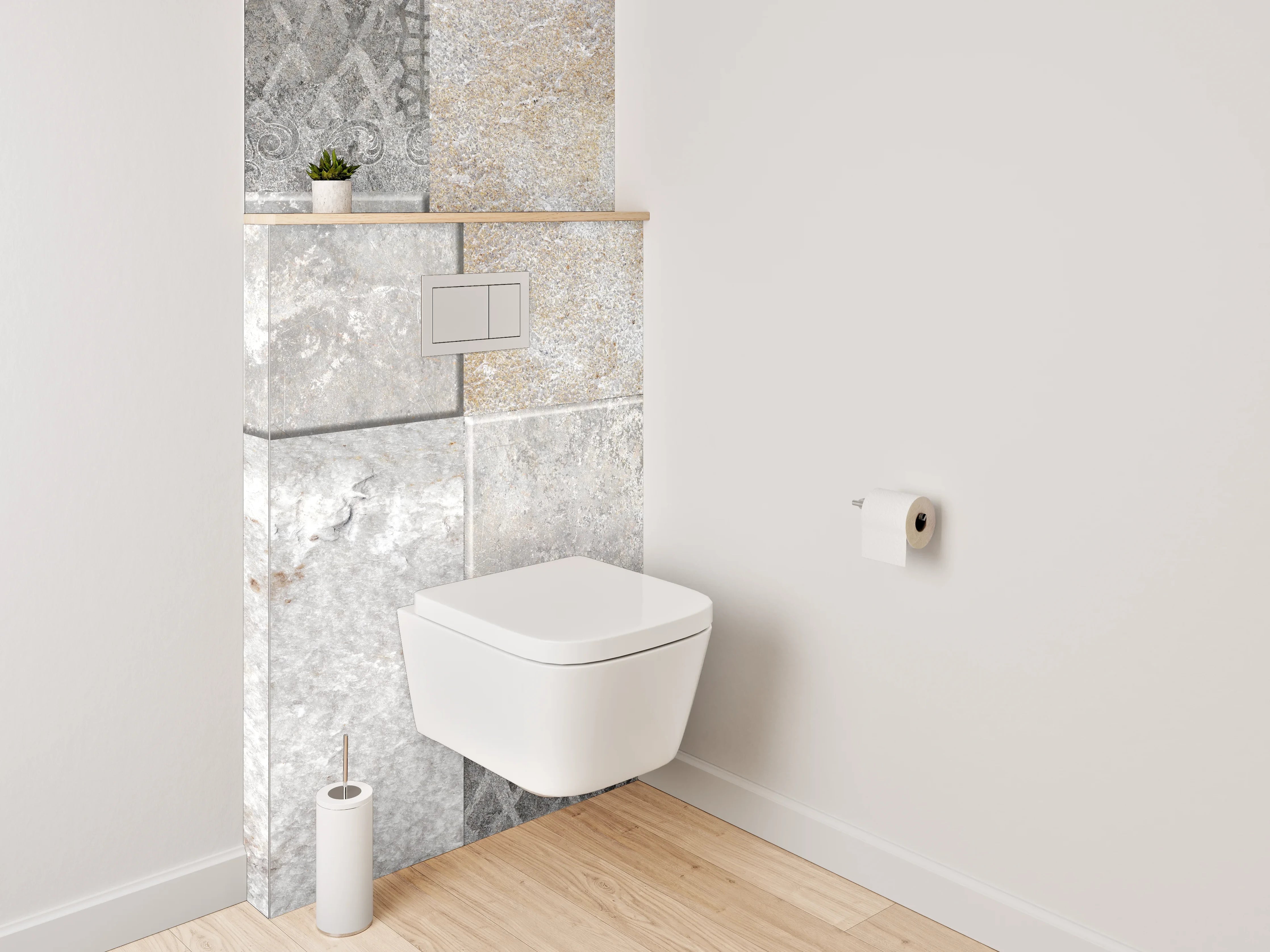 WC-Rückwand - Moderne Fliesen Mosaik Grau Weiß