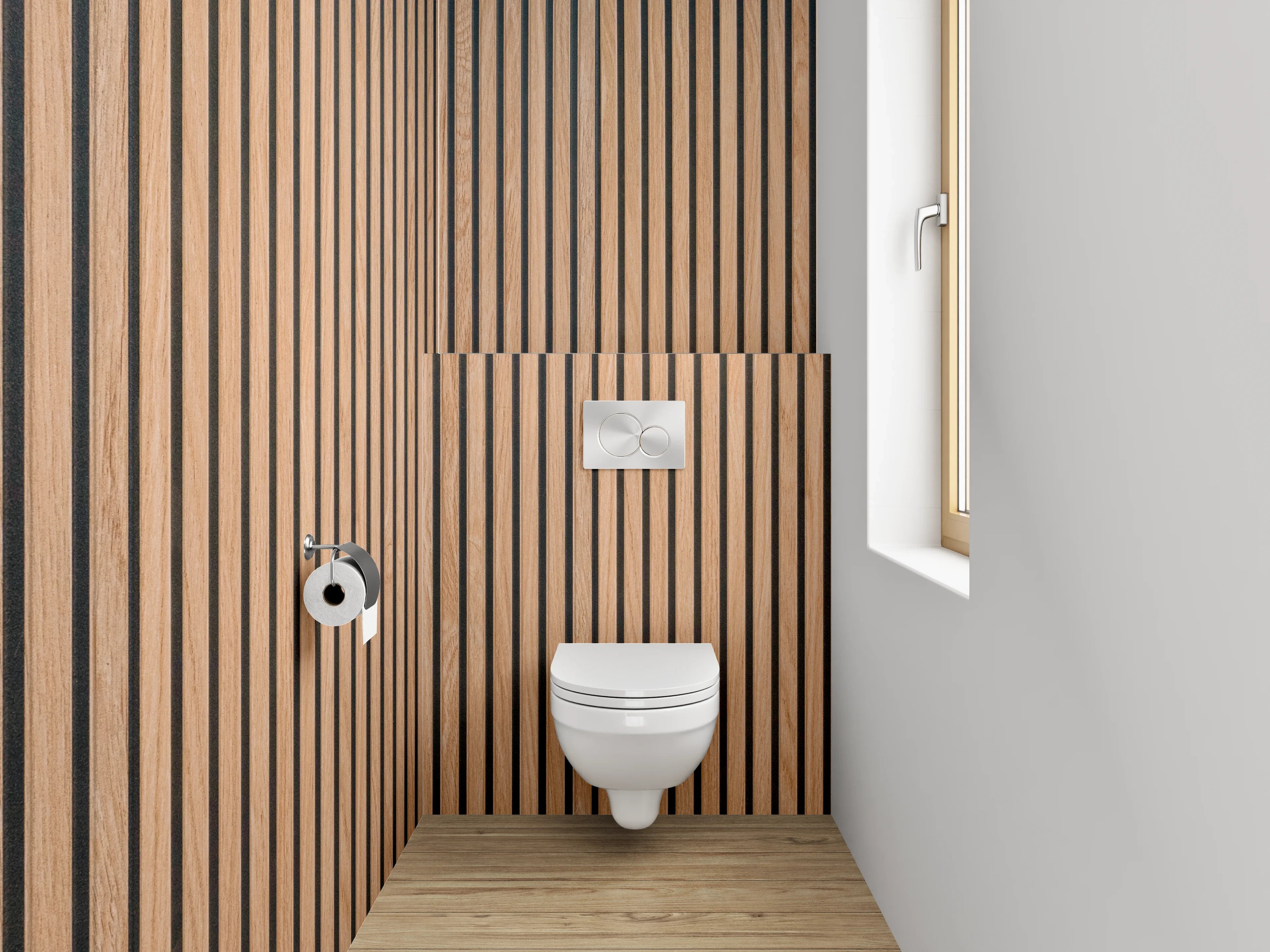 WC-Rückwand - Moderne Holzlamellen Optik