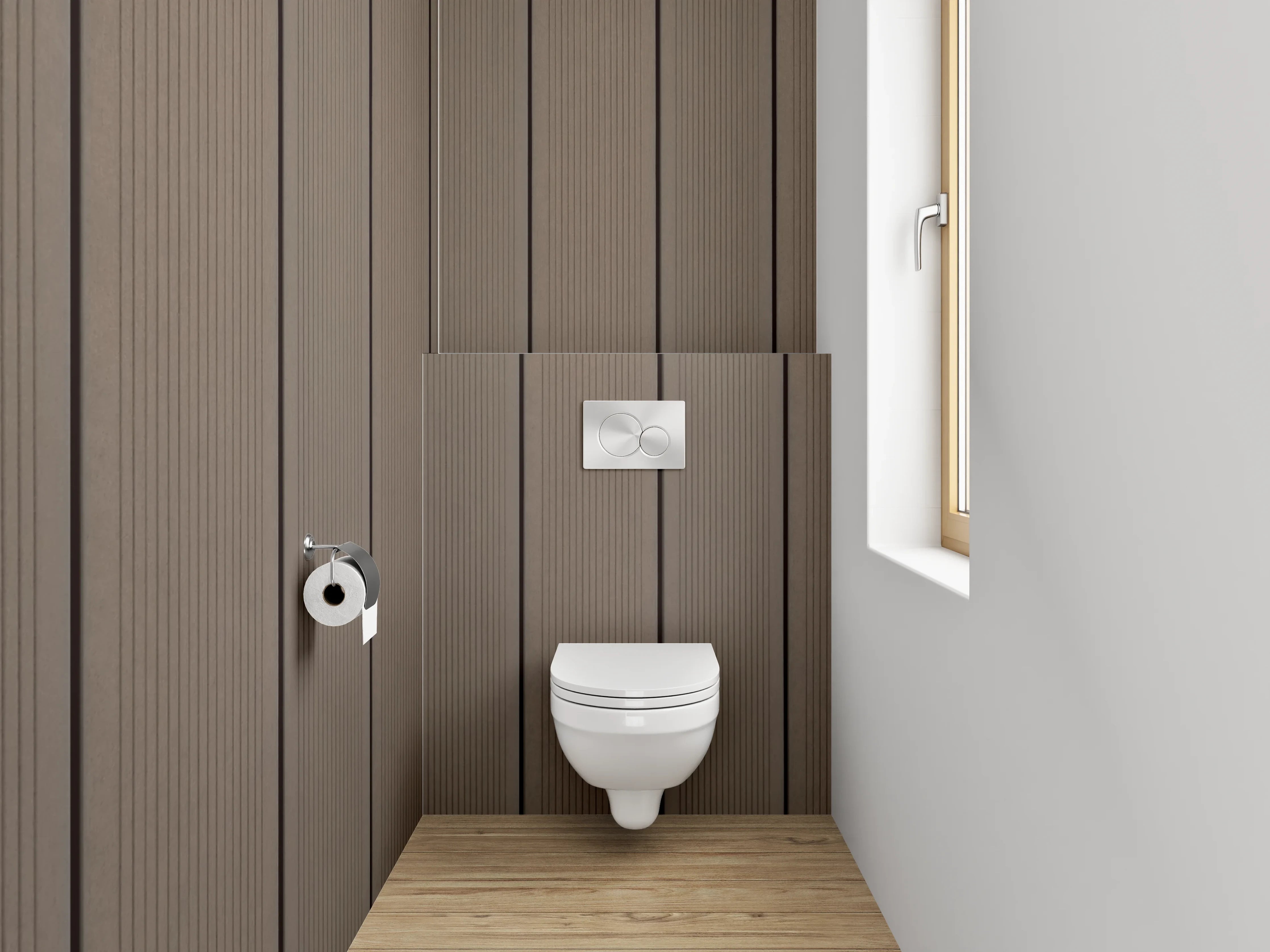 WC-Rückwand - Moderne Holzoptik Wandpaneele Braun