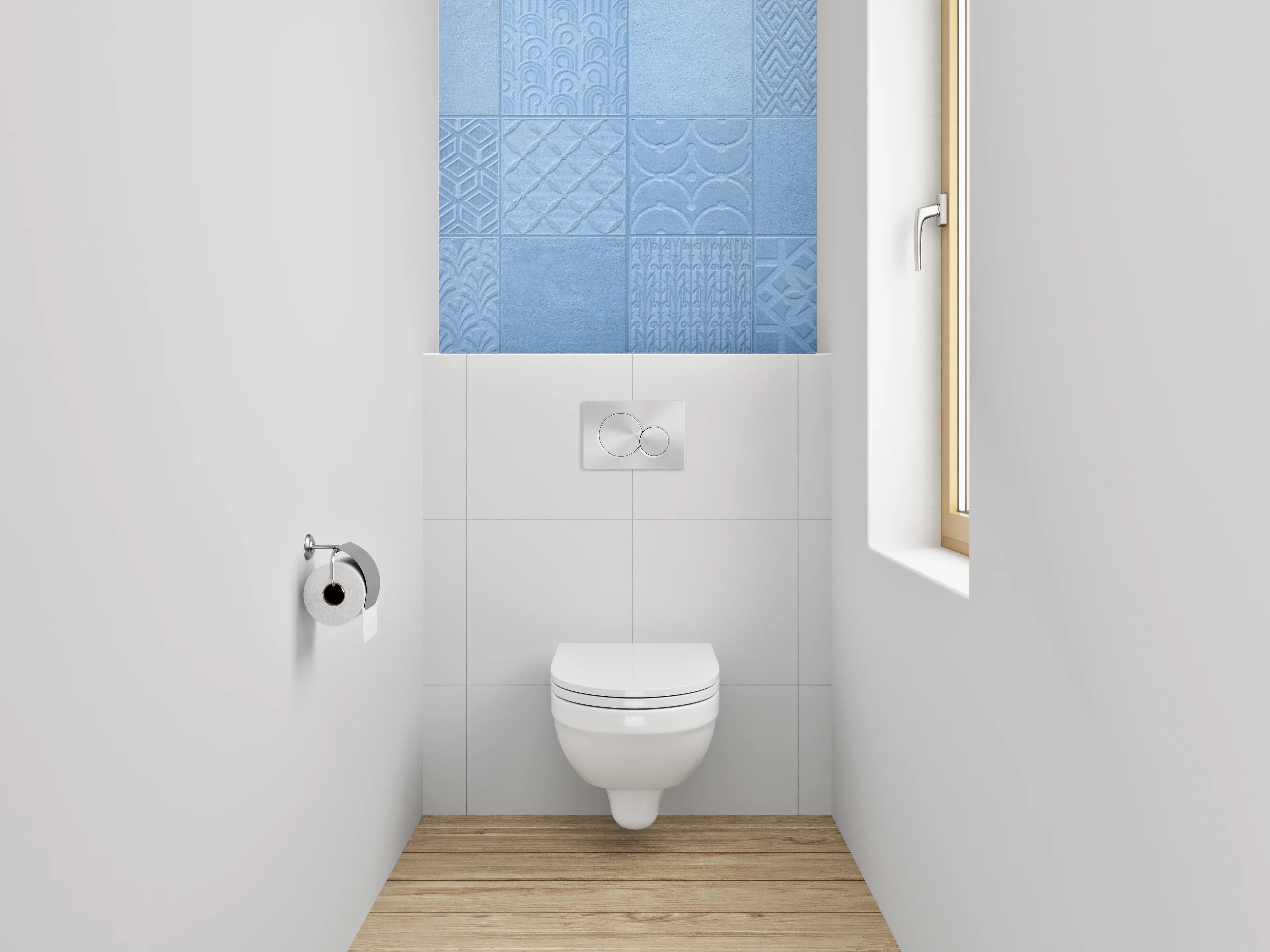 WC-Rückwand - Moderne blaue Muster-Fliesen-Optik