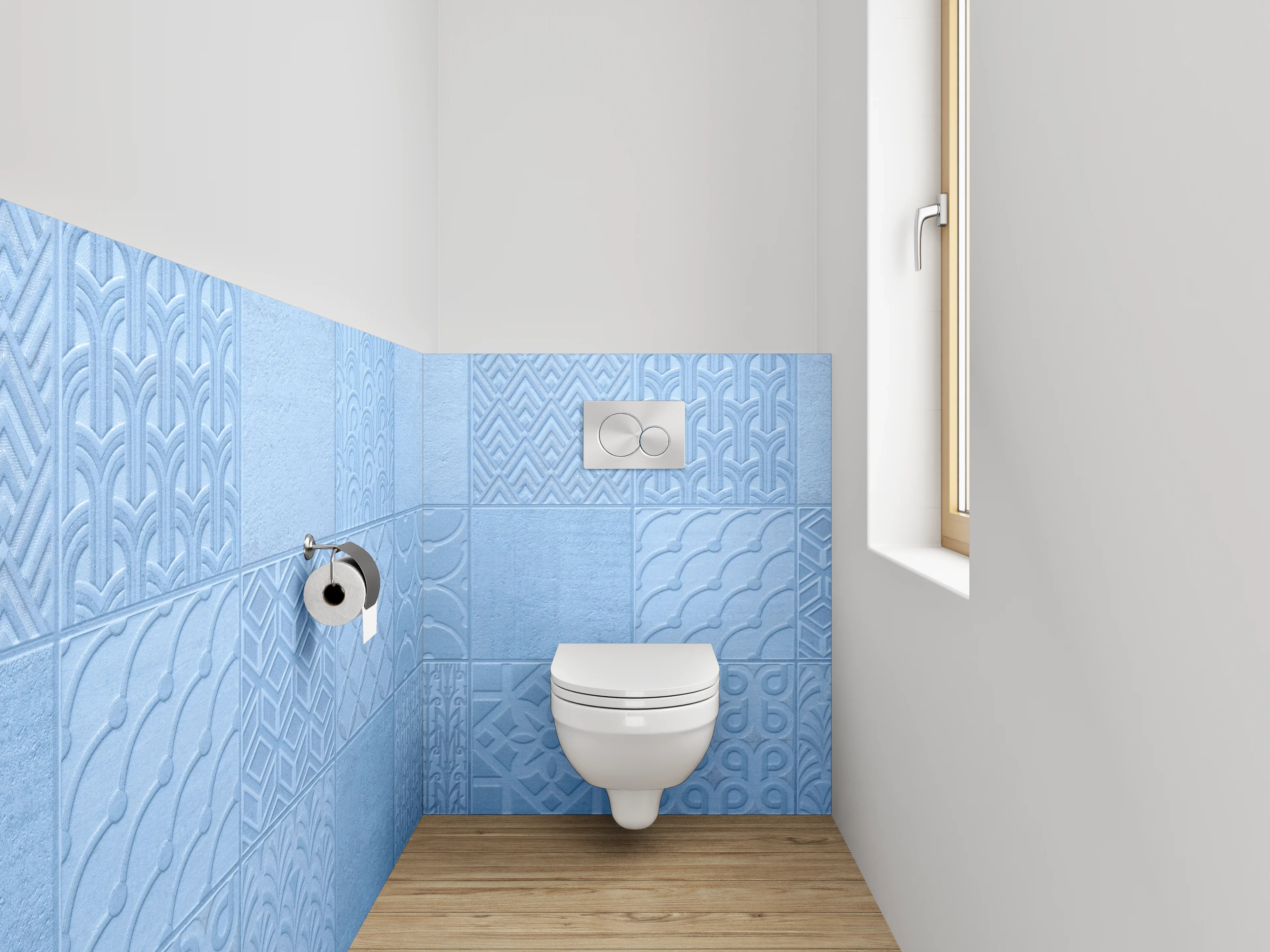 WC-Rückwand - Moderne blaue Muster-Fliesen-Optik