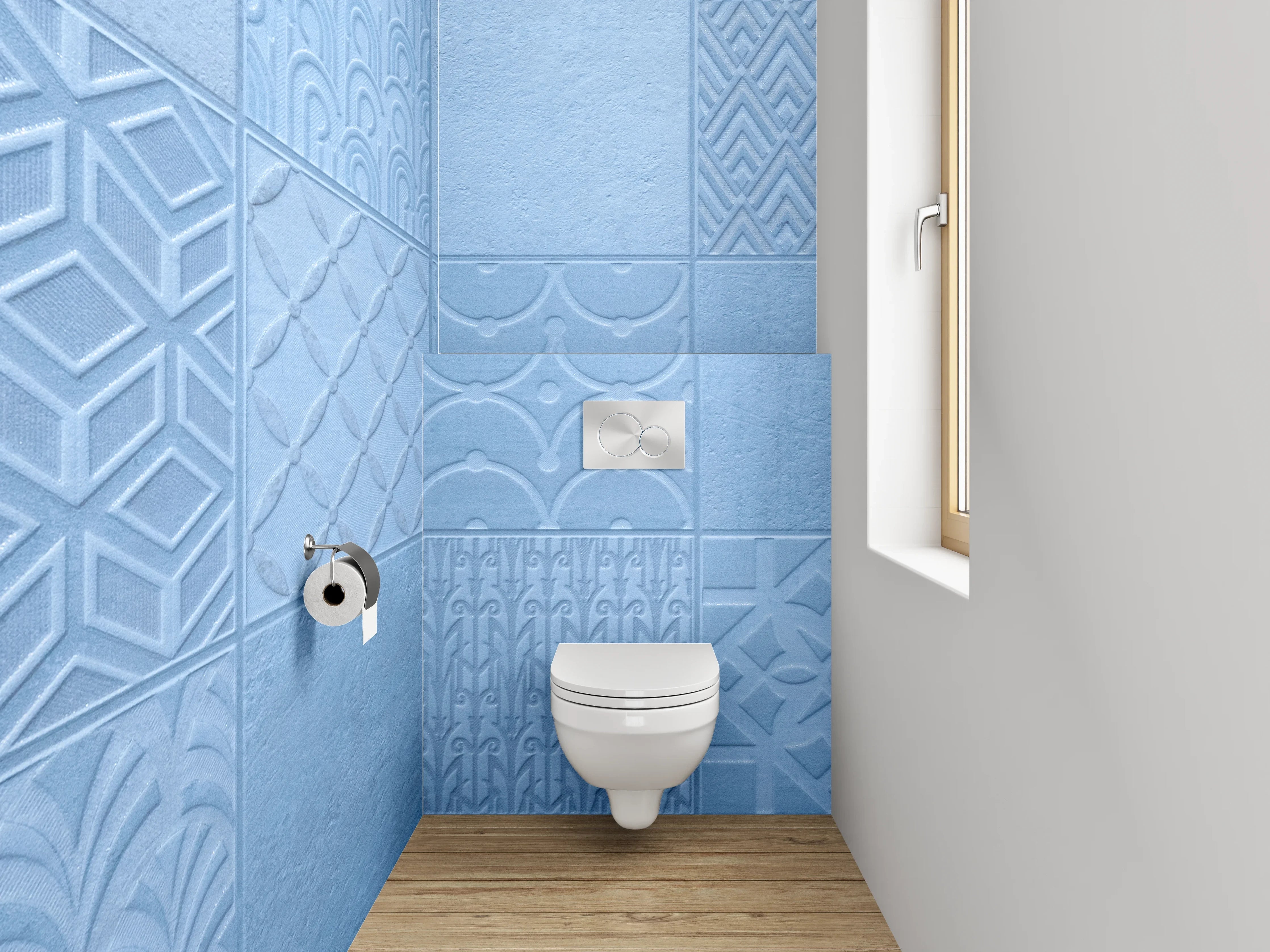 WC-Rückwand - Moderne blaue Muster-Fliesen-Optik
