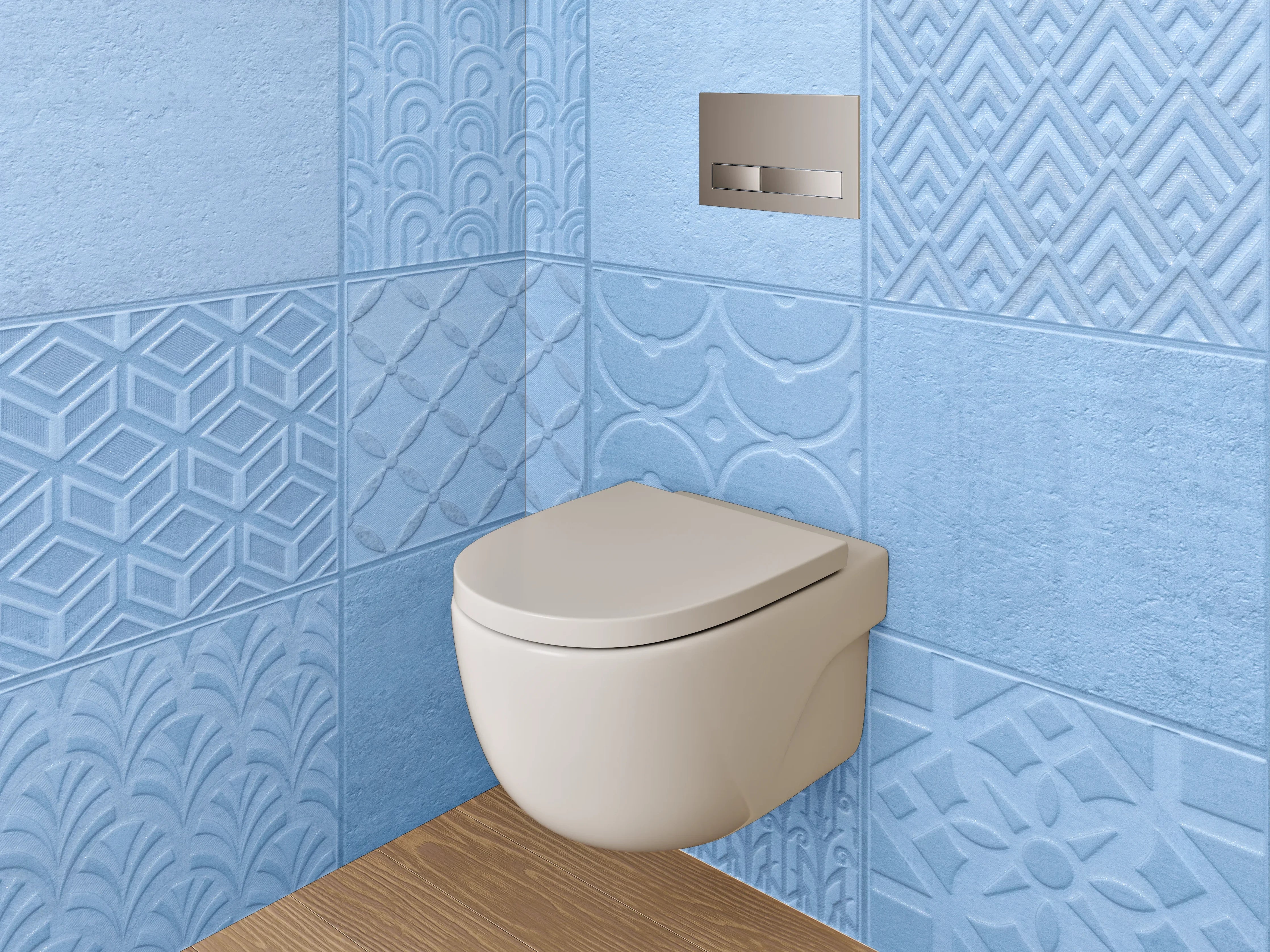 WC-Rückwand - Moderne blaue Muster-Fliesen-Optik