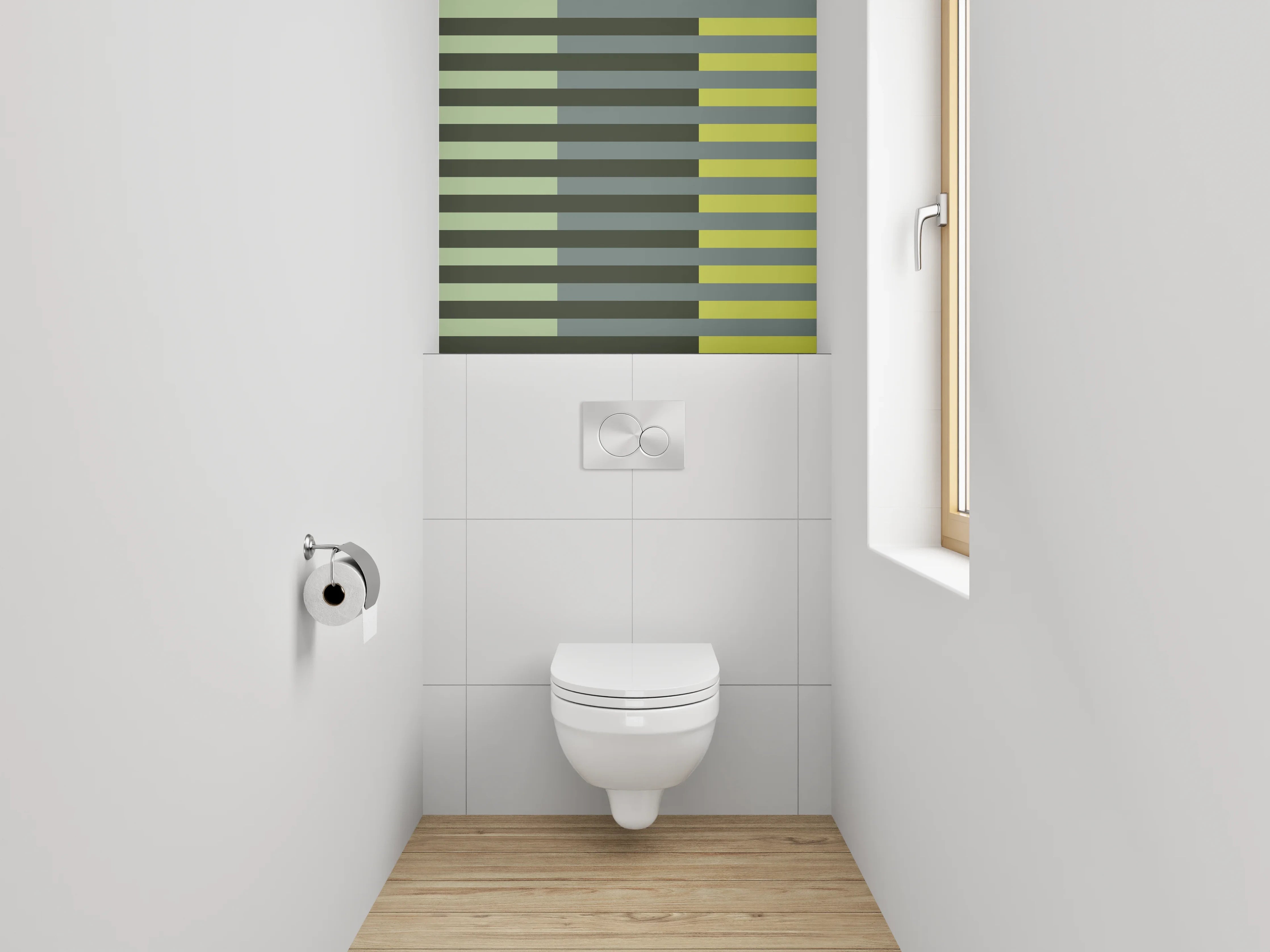 WC-Rückwand - Moderne geometrische Linien in Grüntönen