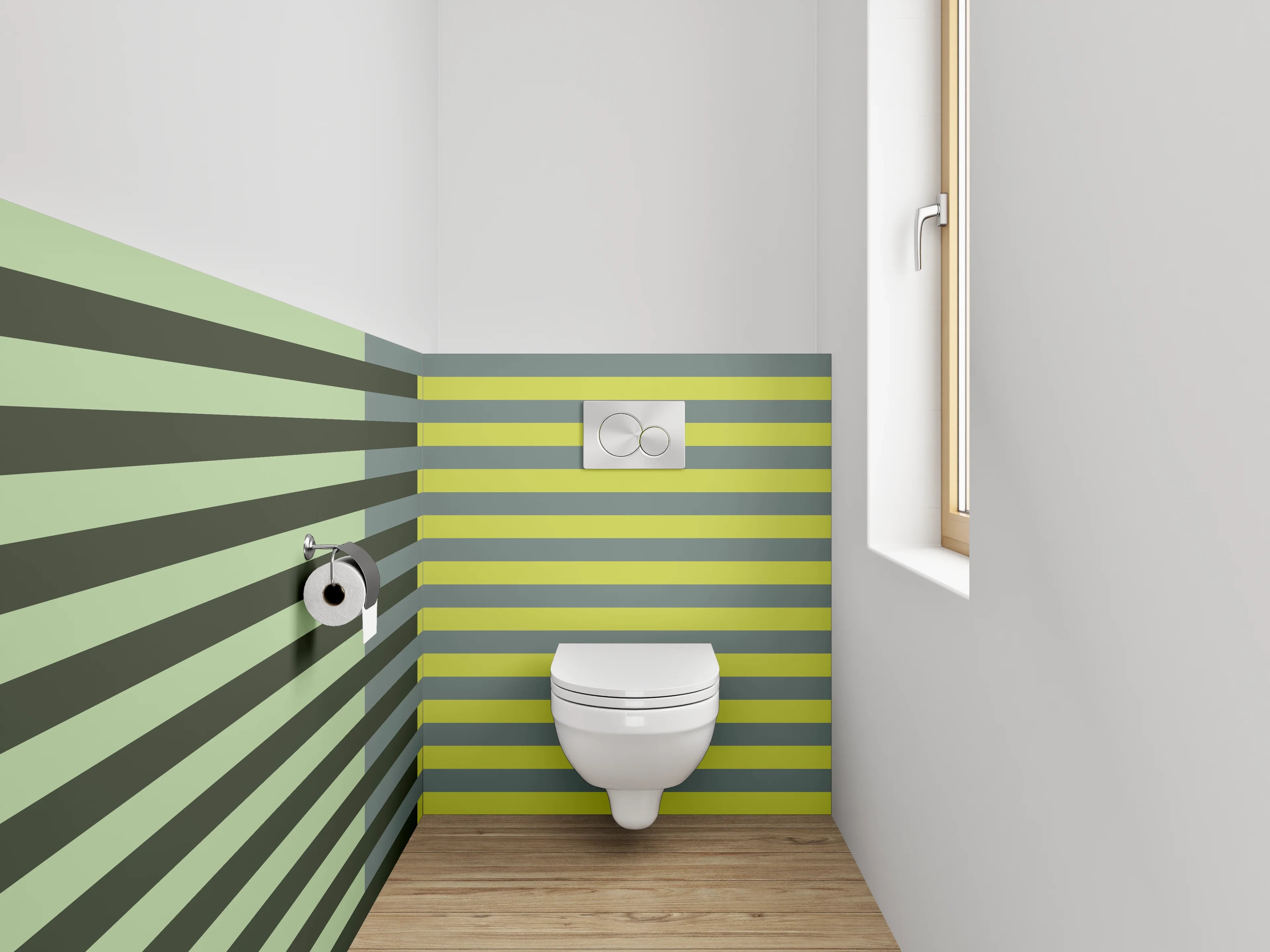 WC-Rückwand - Moderne geometrische Linien in Grüntönen