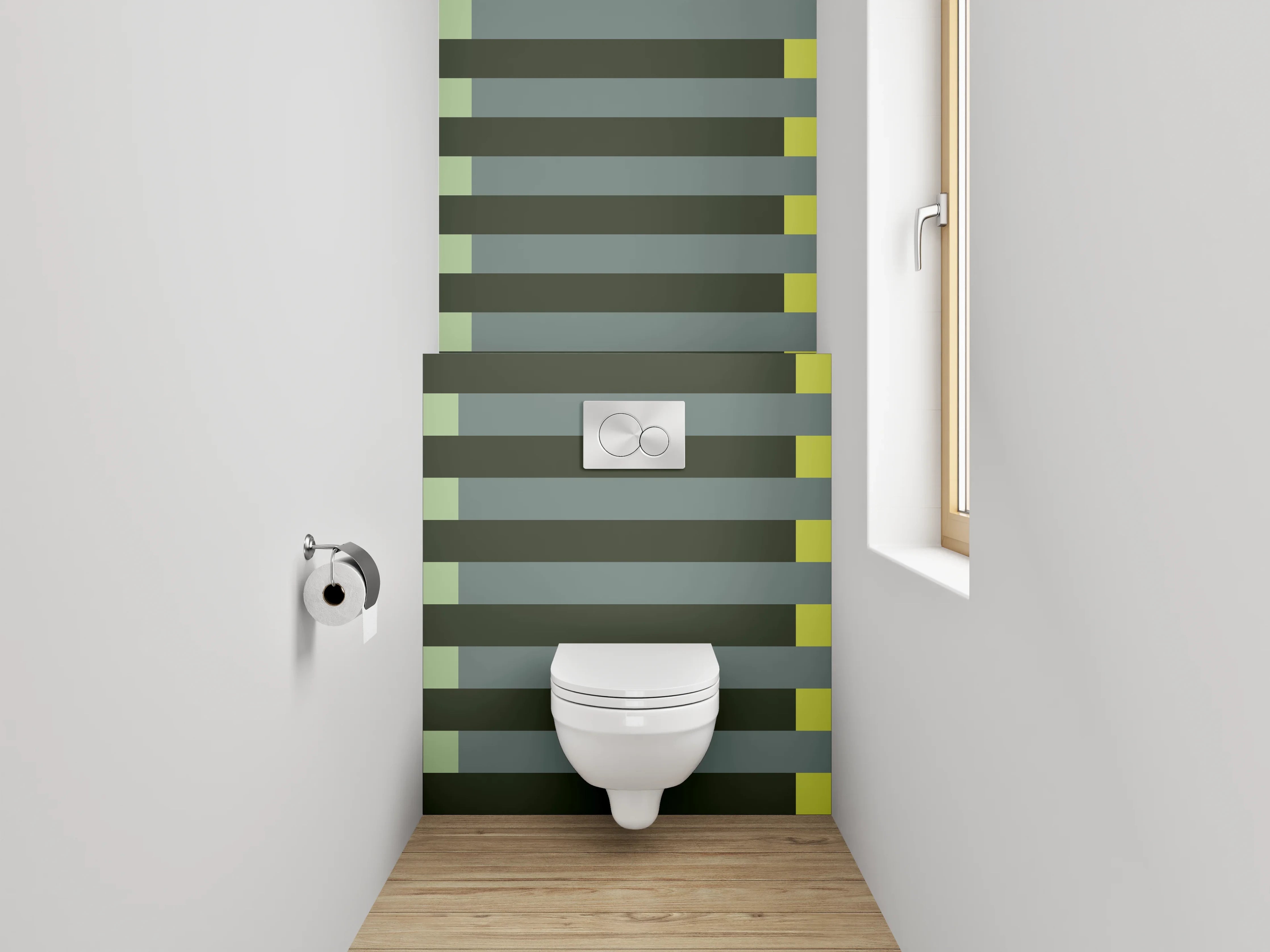 WC-Rückwand - Moderne geometrische Linien in Grüntönen
