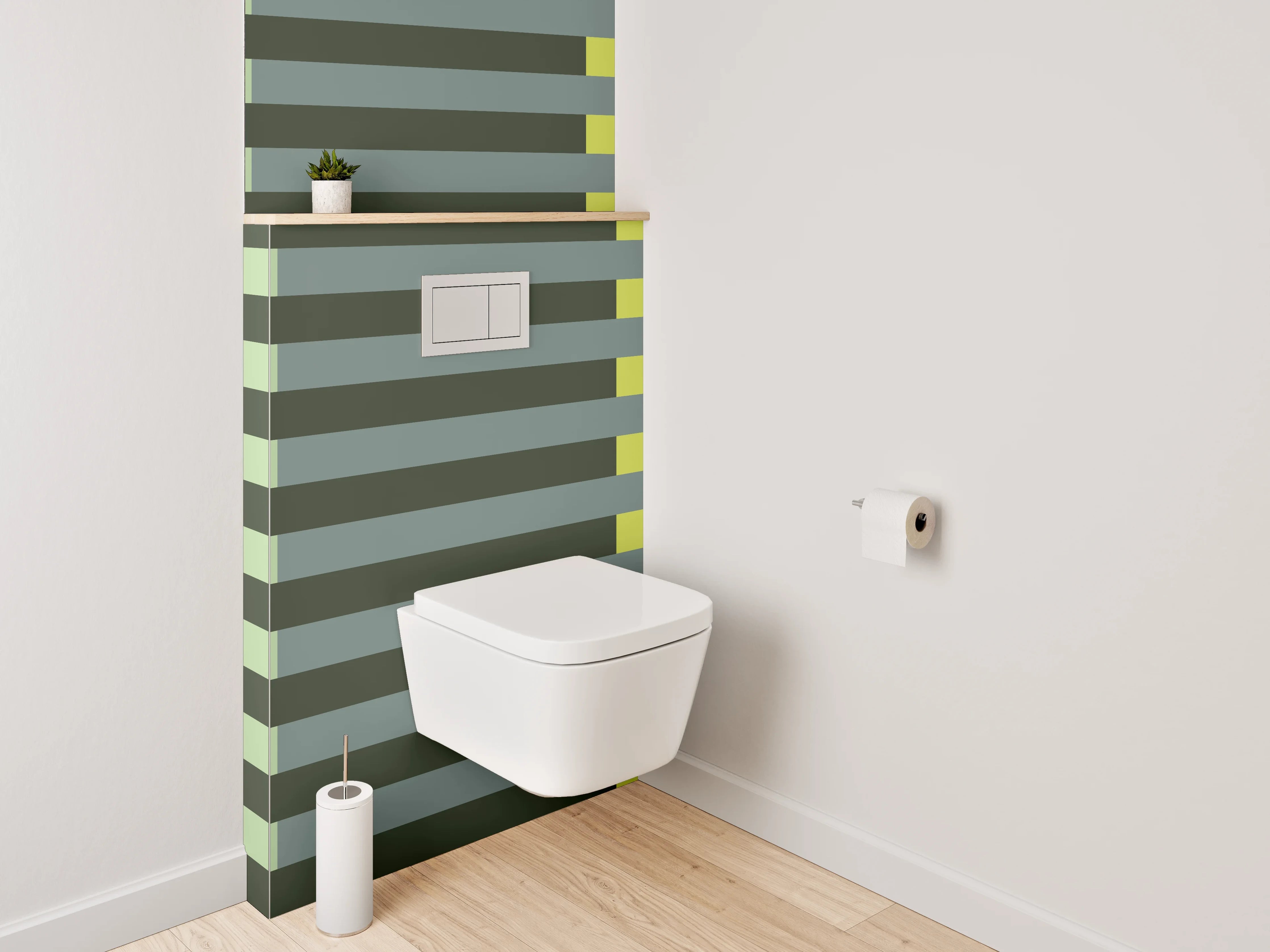 WC-Rückwand - Moderne geometrische Linien in Grüntönen