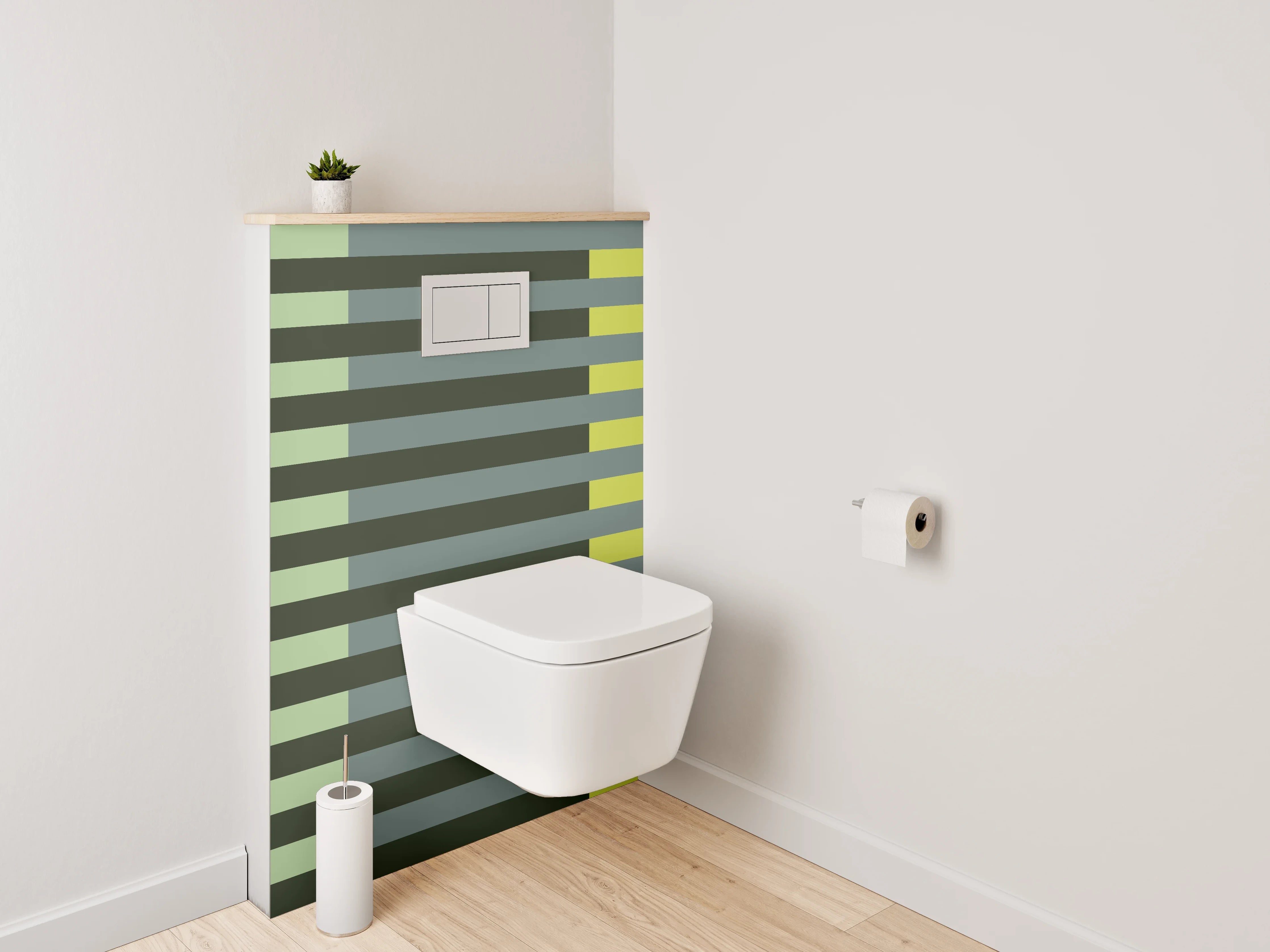 WC-Rückwand - Moderne geometrische Linien in Grüntönen