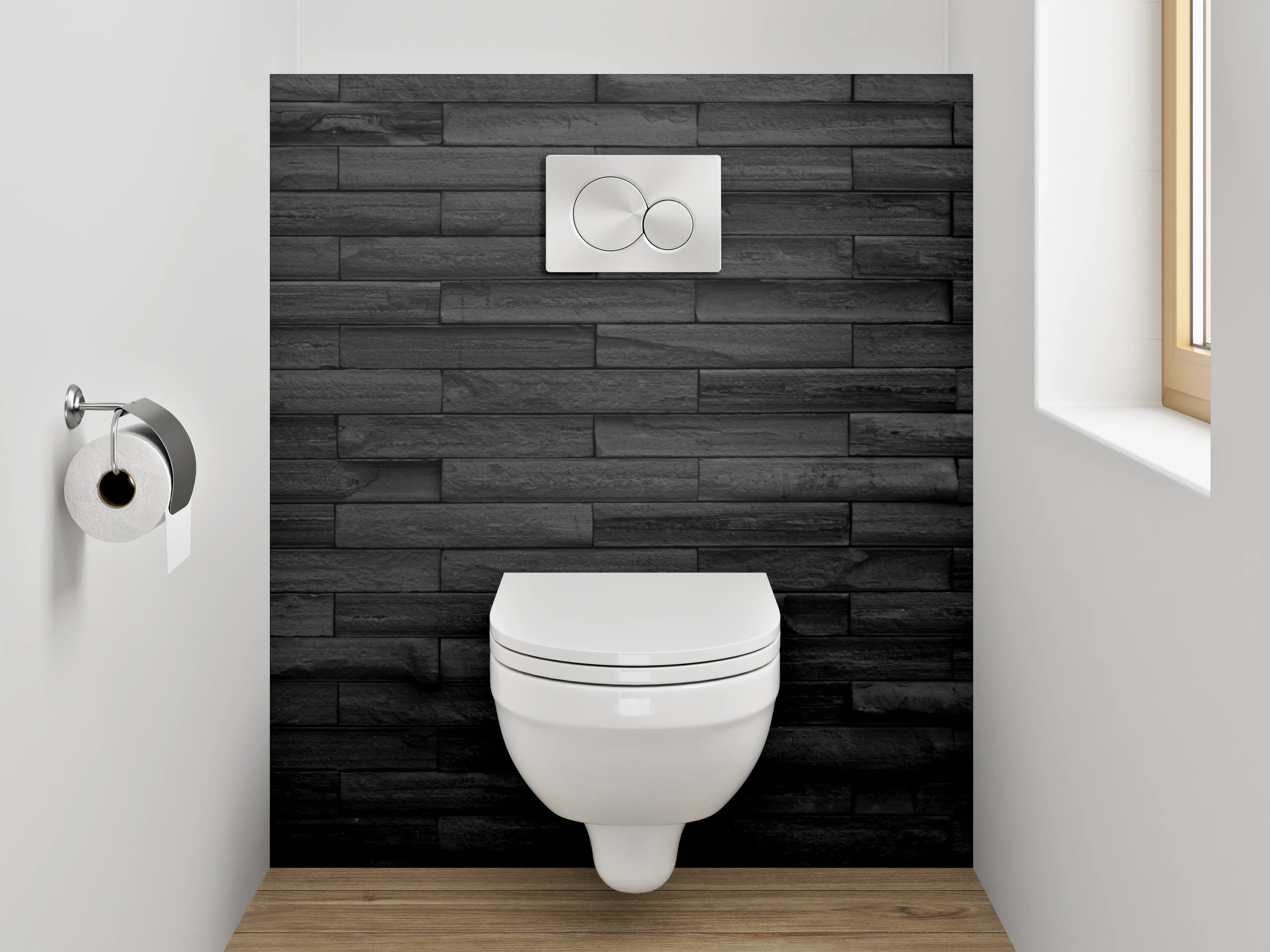 WC-Rückwand - Moderne schwarze Steinwand