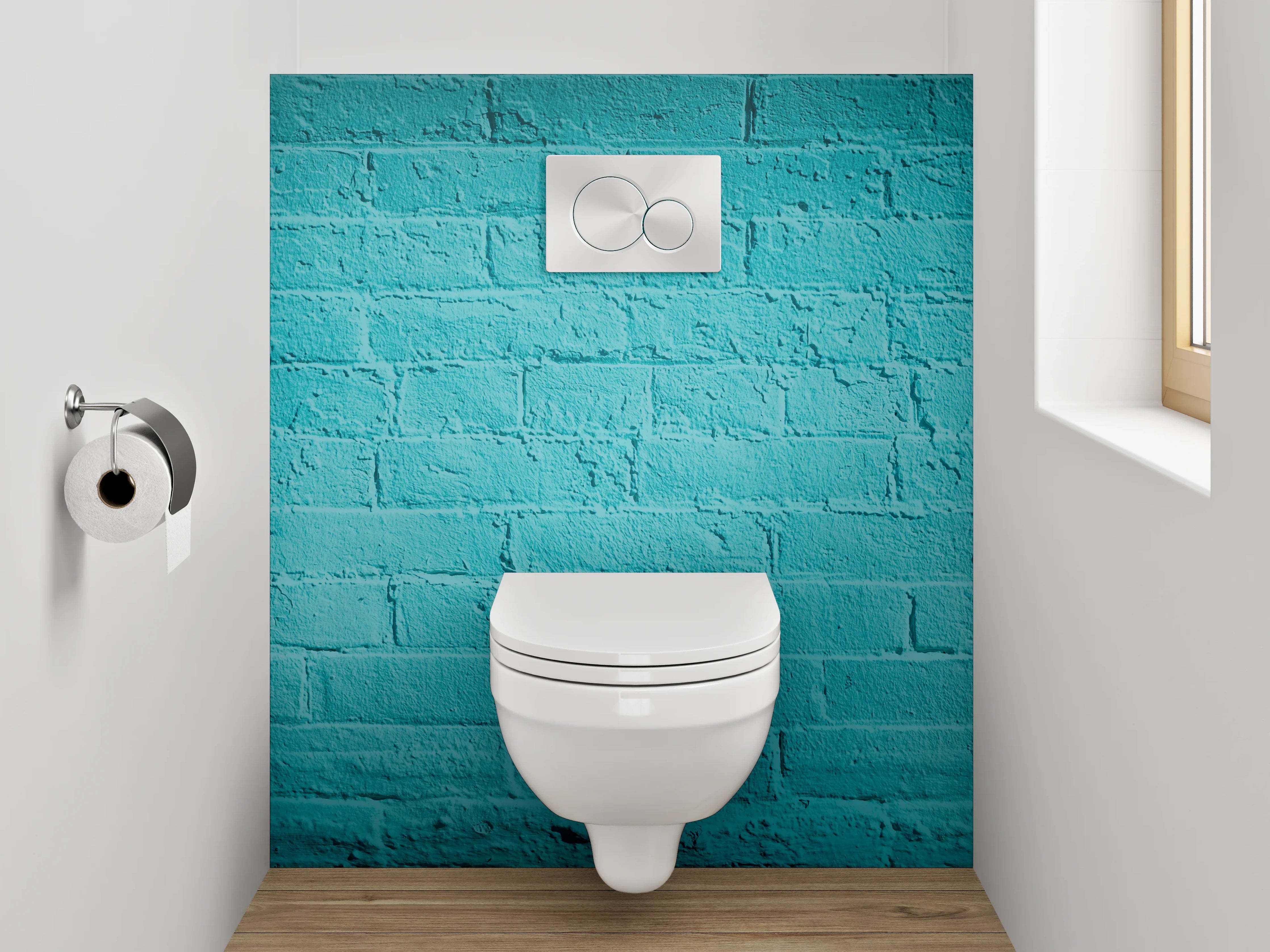 WC-Rückwand - Moderne türkisfarbene Ziegelwand
