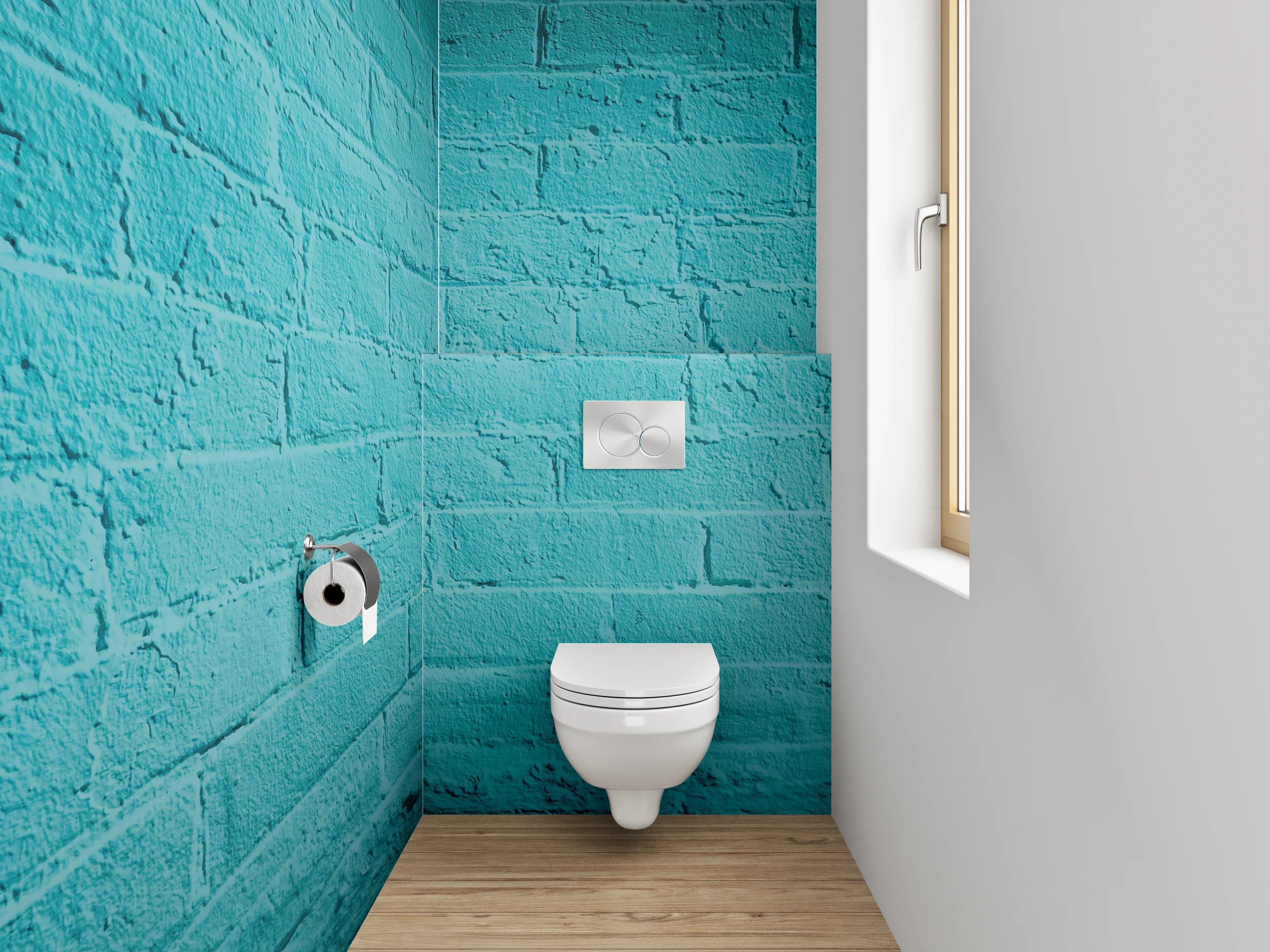 WC-Rückwand - Moderne türkisfarbene Ziegelwand
