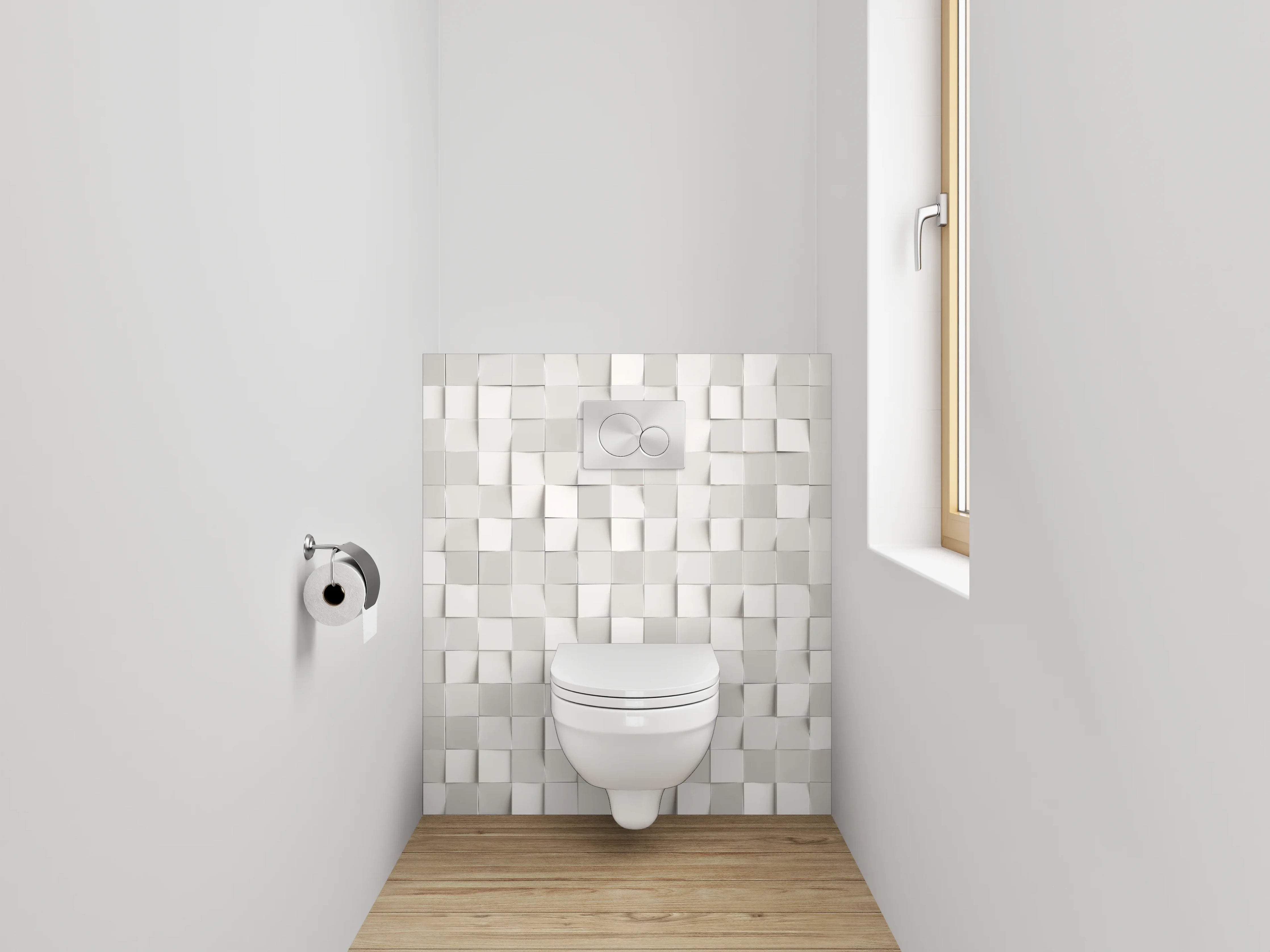 WC-Rückwand - Moderne weiße 3D-Mosaik-Wand