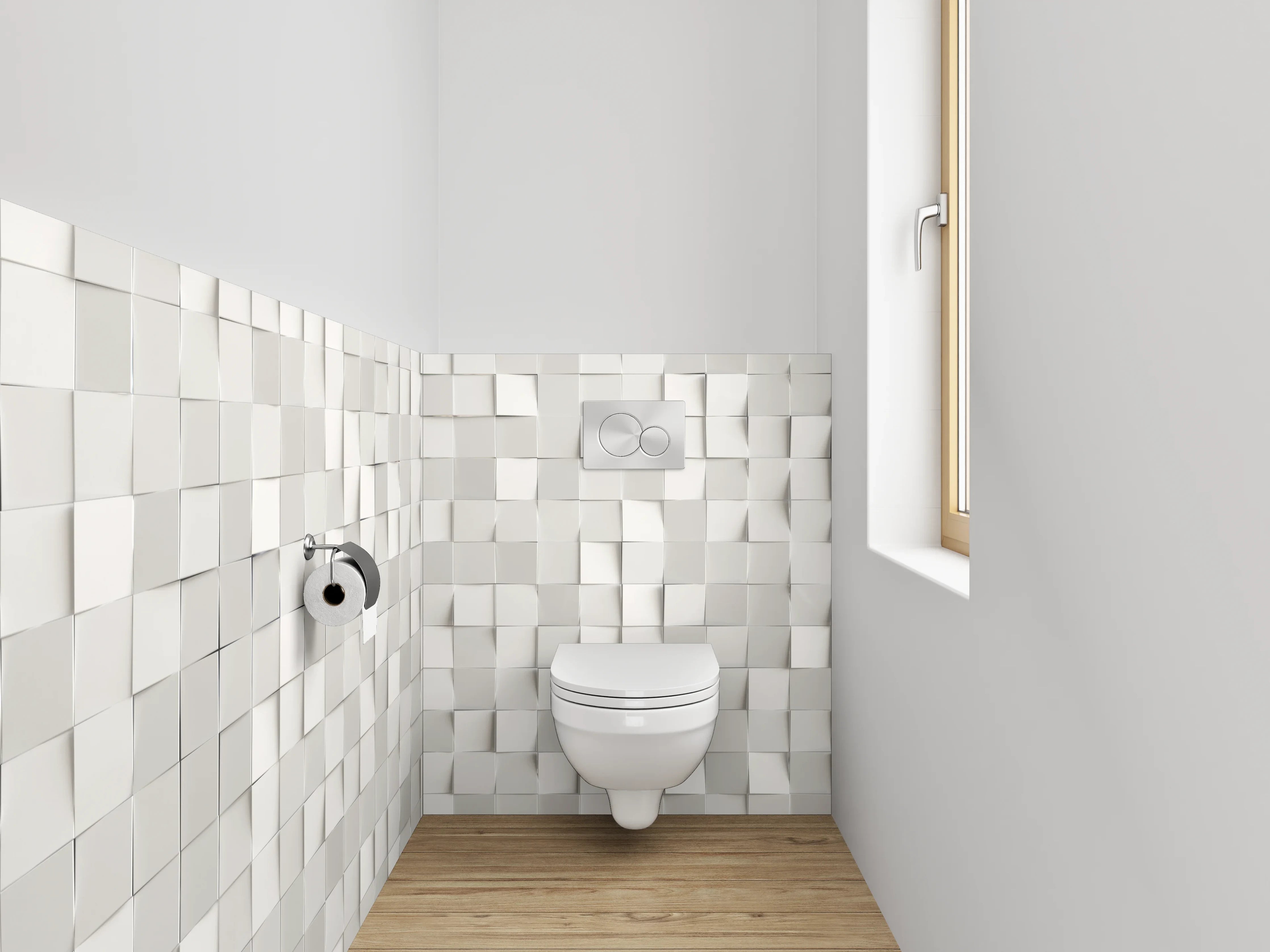 WC-Rückwand - Moderne weiße 3D-Mosaik-Wand