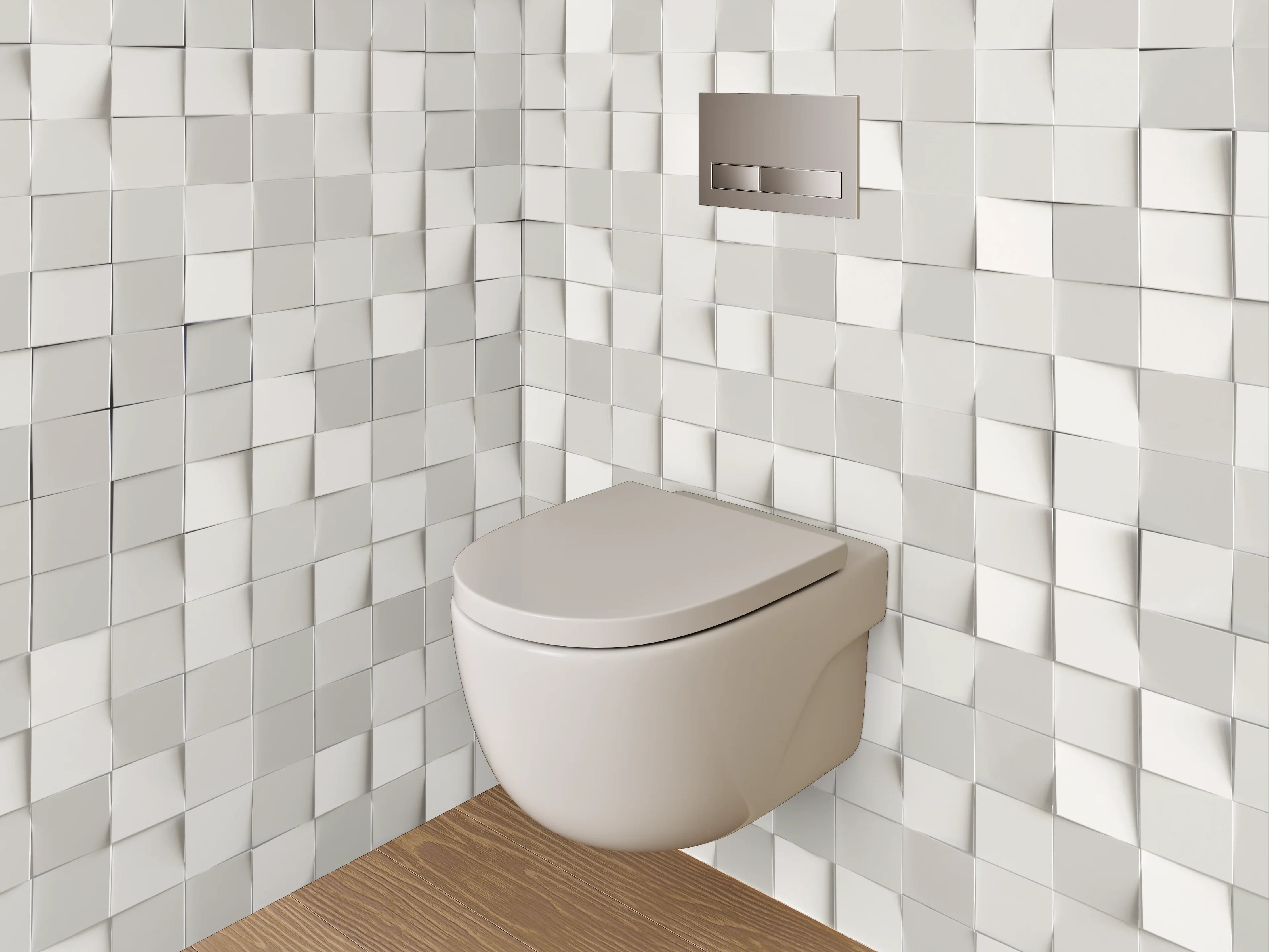 WC-Rückwand - Moderne weiße 3D-Mosaik-Wand