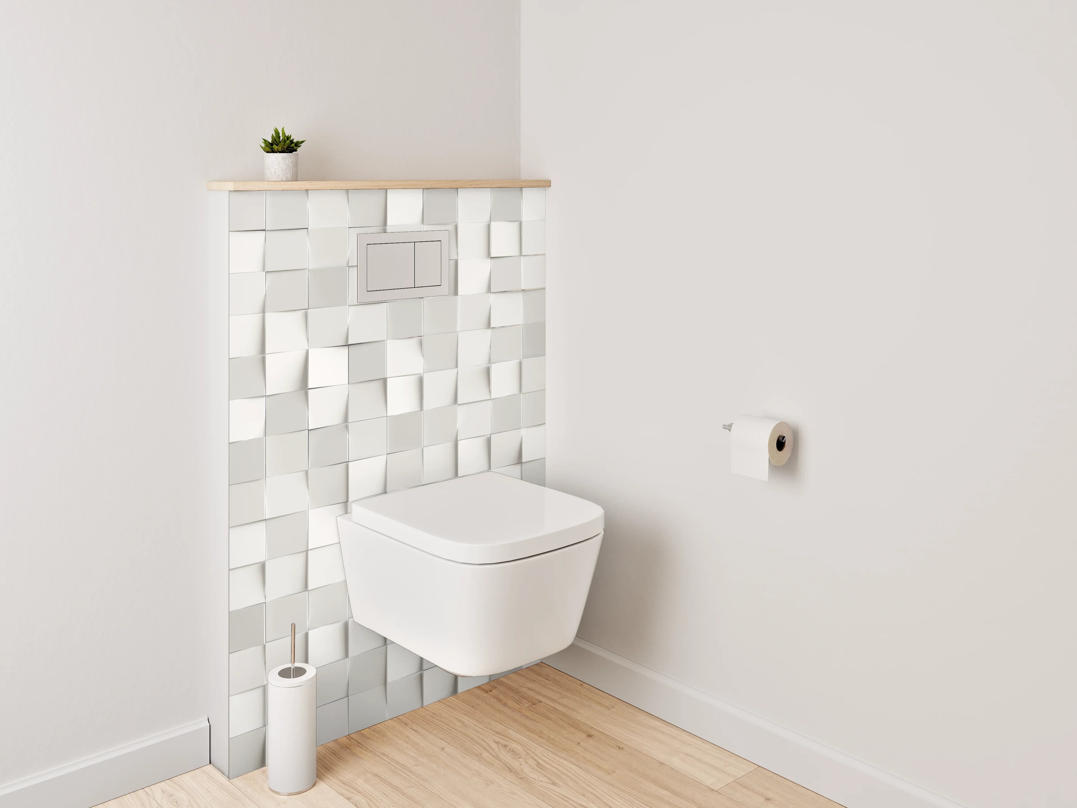 WC-Rückwand - Moderne weiße 3D-Mosaik-Wand