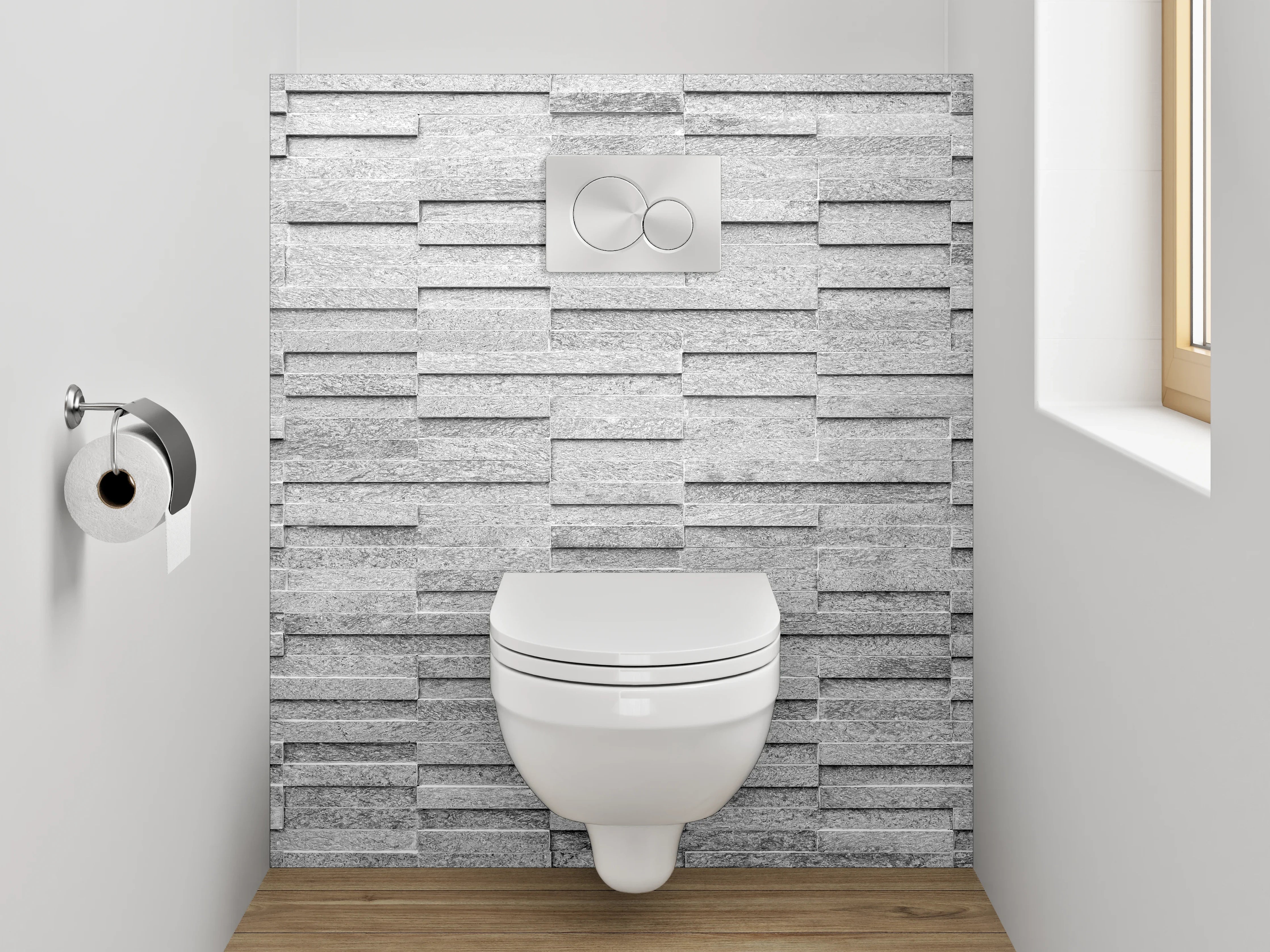 WC-Rückwand - Moderne weiße Steinoptik Wandverkleidung