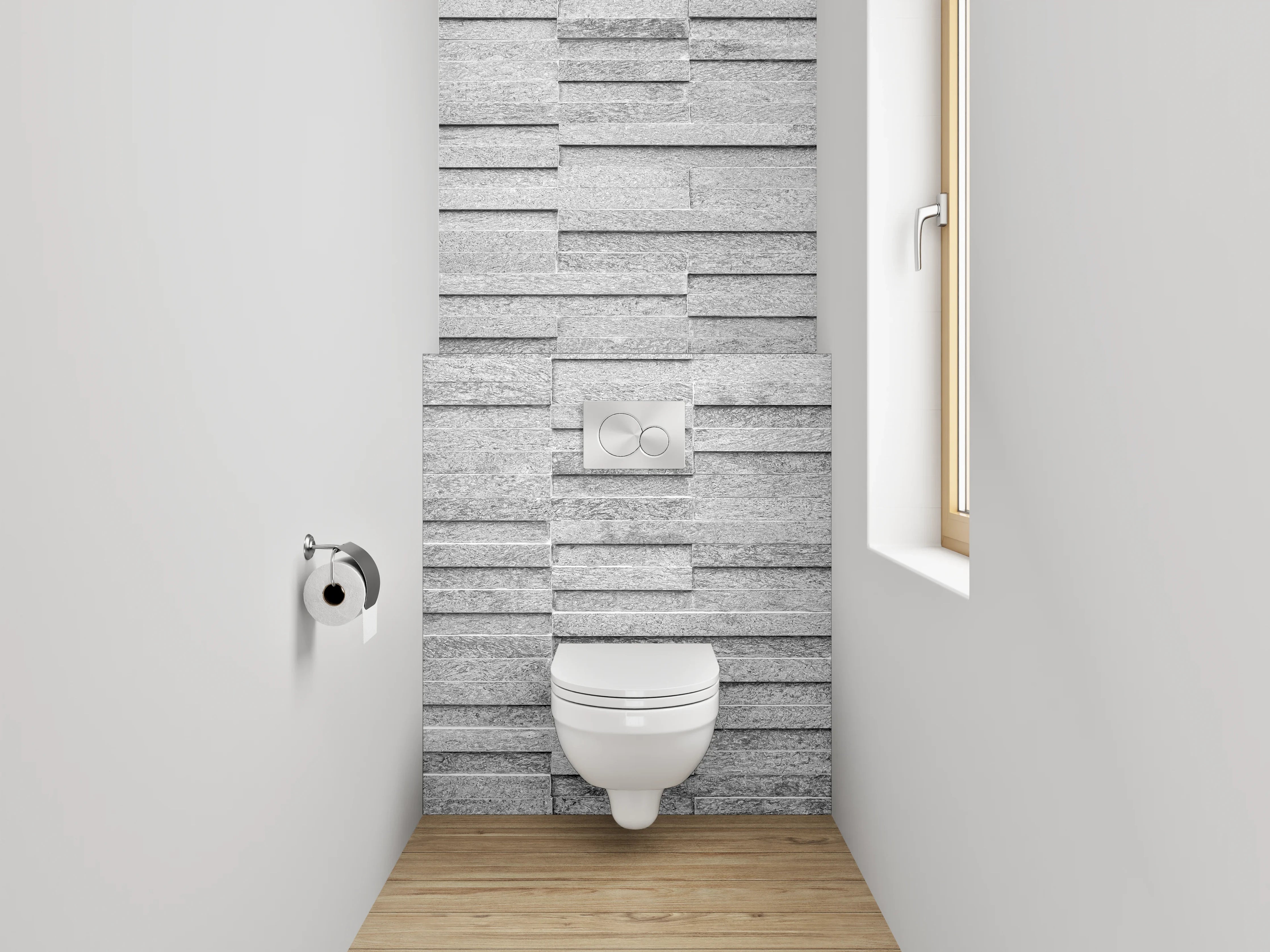 WC-Rückwand - Moderne weiße Steinoptik Wandverkleidung