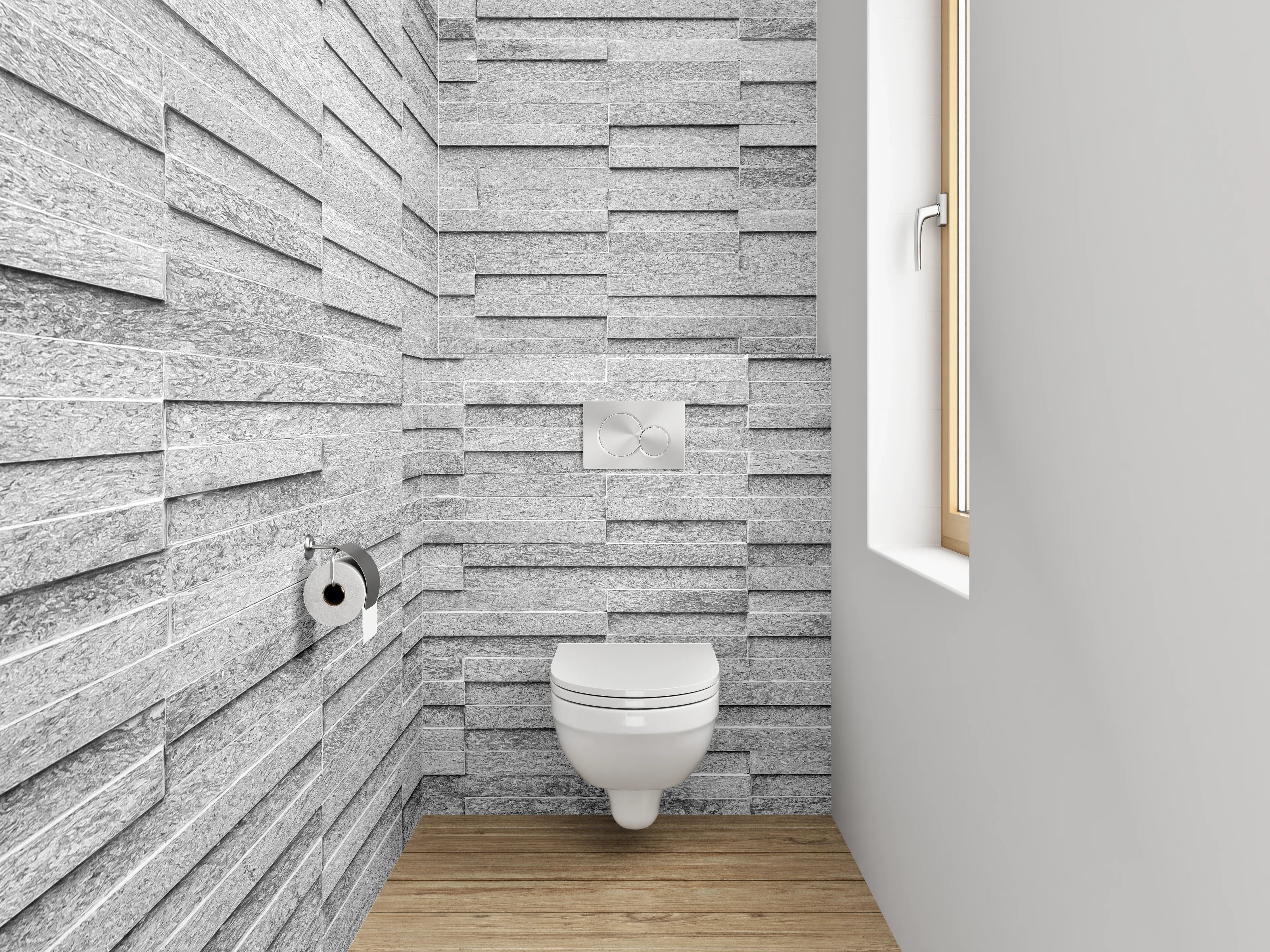 WC-Rückwand - Moderne weiße Steinoptik Wandverkleidung