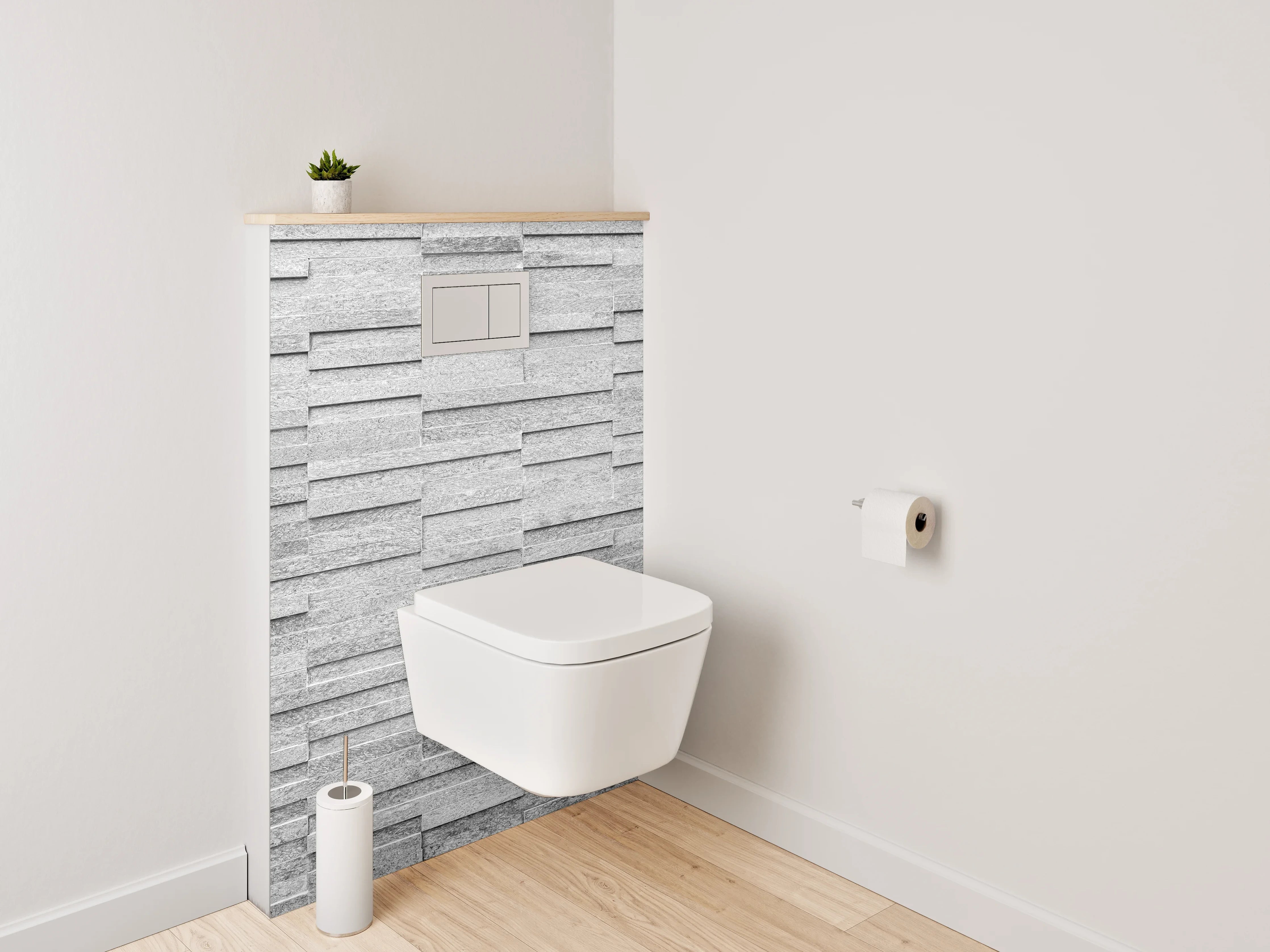 WC-Rückwand - Moderne weiße Steinoptik Wandverkleidung