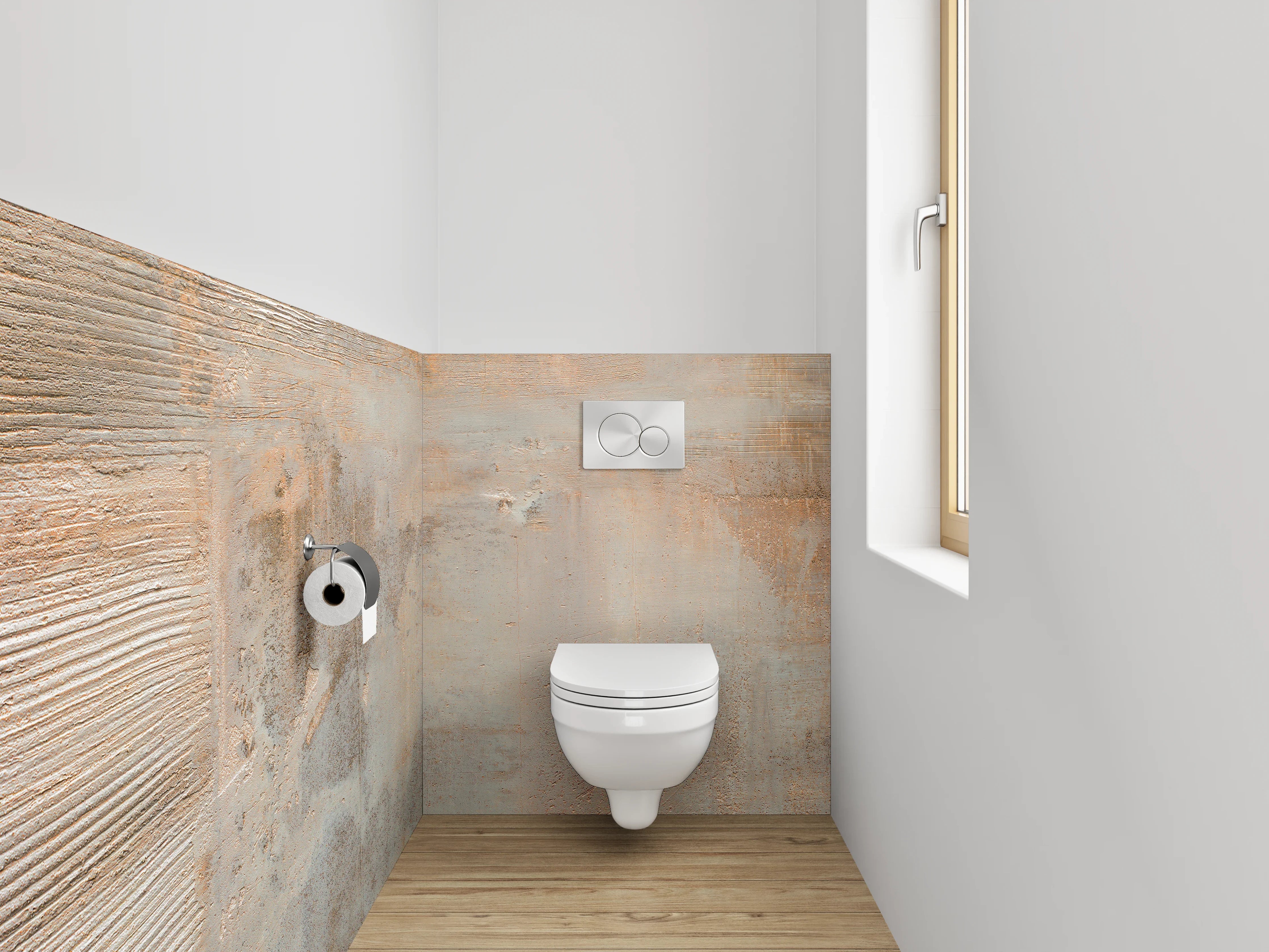 WC-Rückwand - Moderner Betonrost mit Rost-Optik