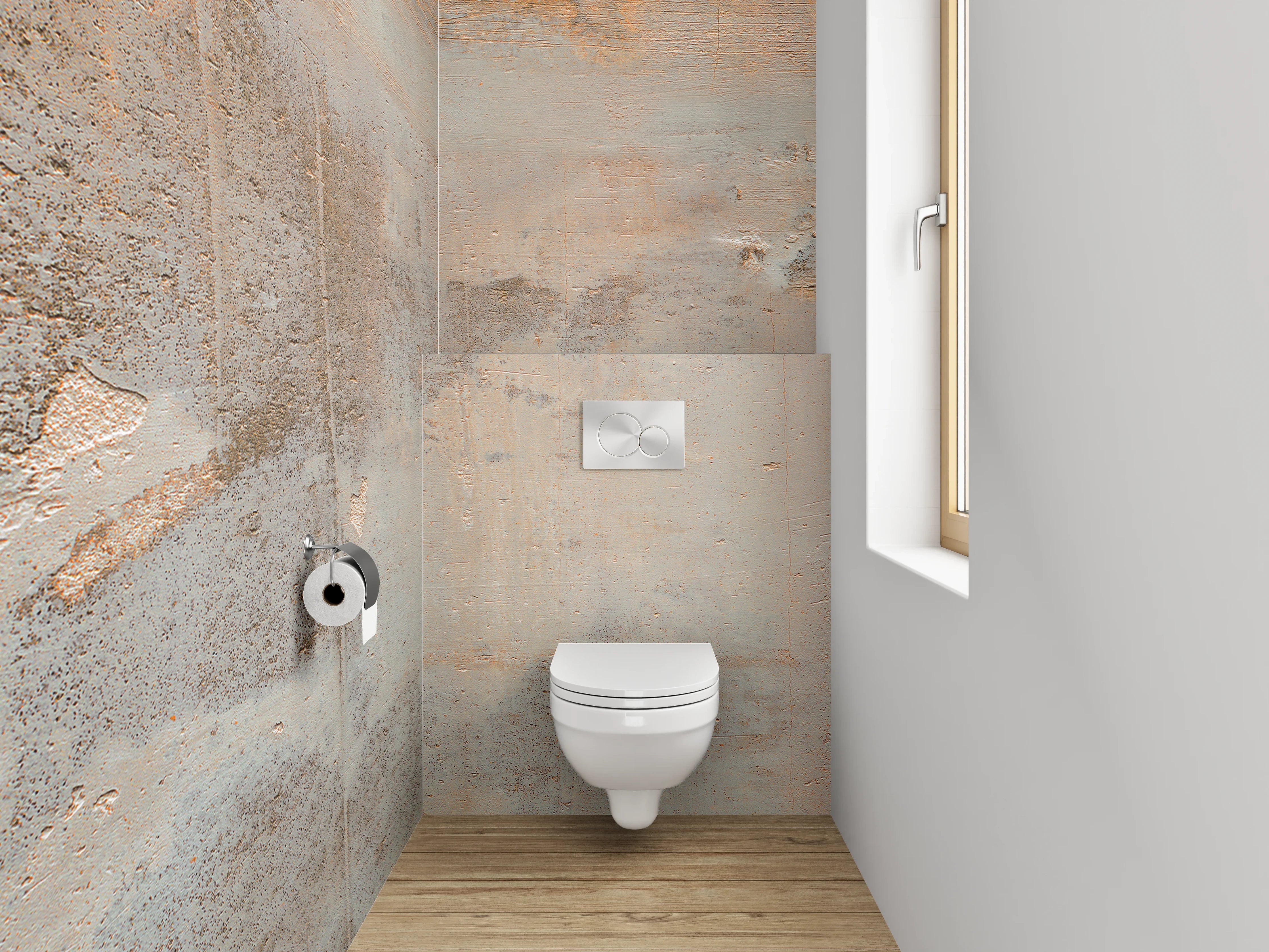 WC-Rückwand - Moderner Betonrost mit Rost-Optik