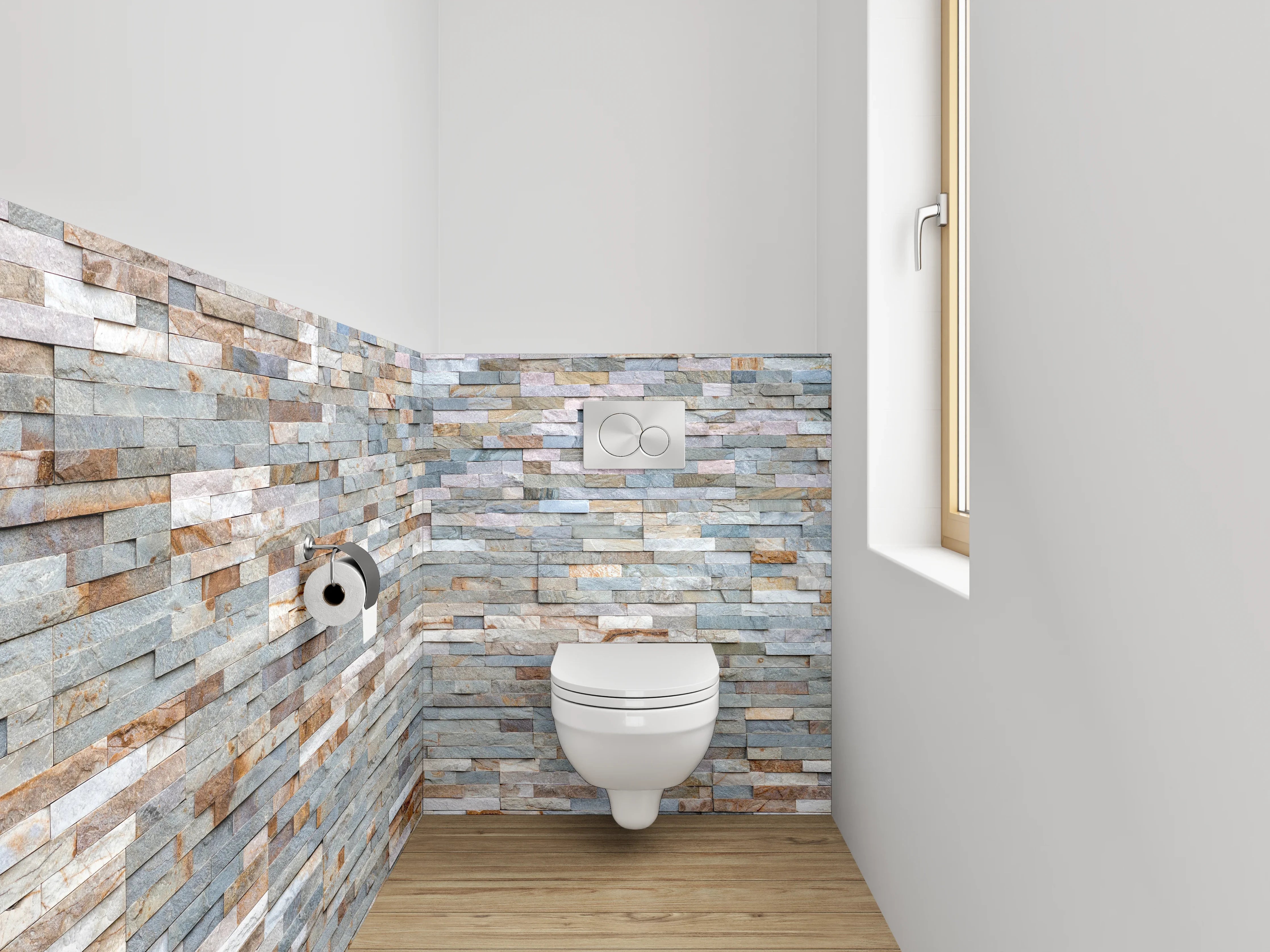 WC-Rückwand - Moderner Naturstein-Look in Grau und Weiß