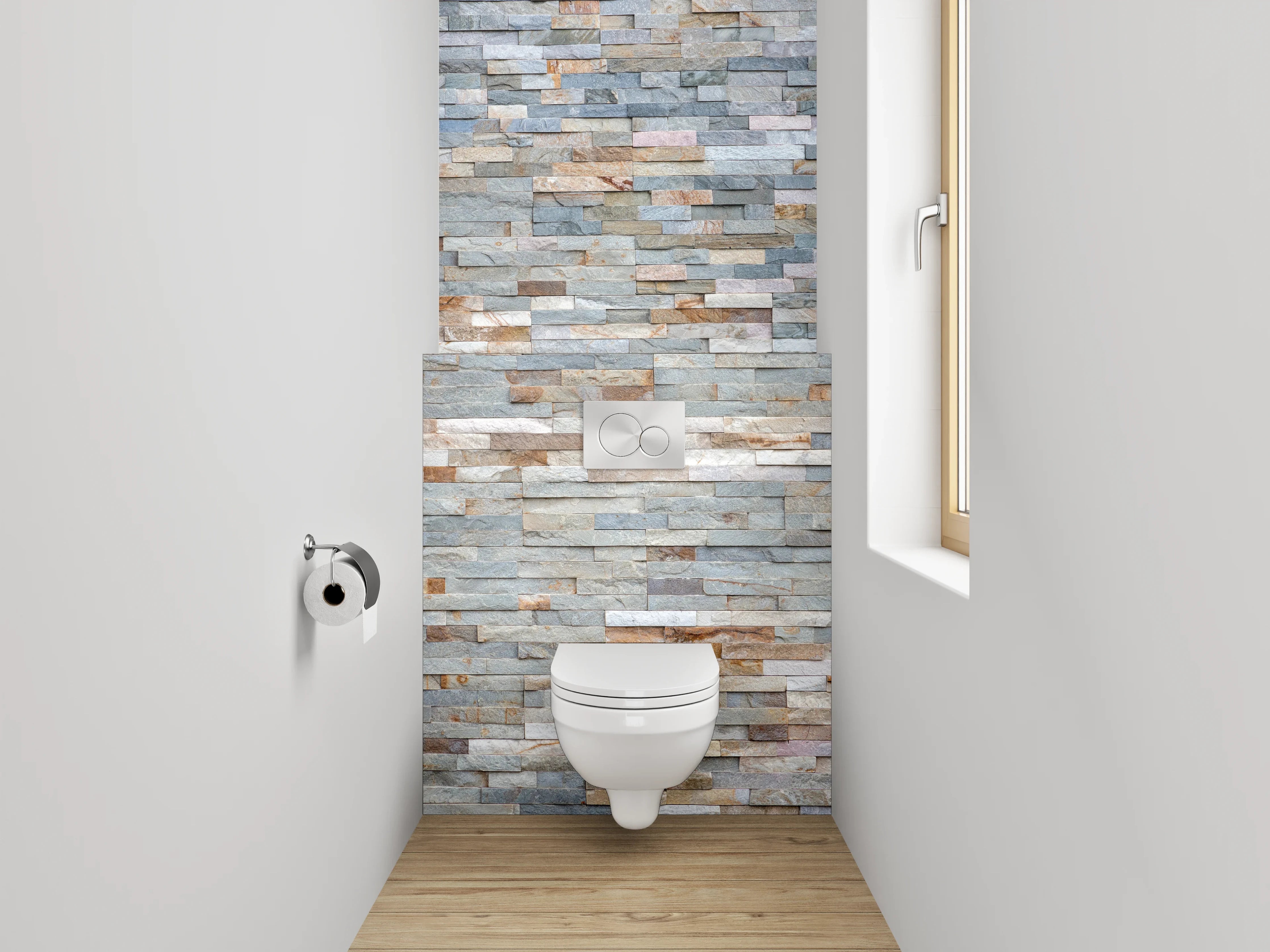 WC-Rückwand - Moderner Naturstein-Look in Grau und Weiß